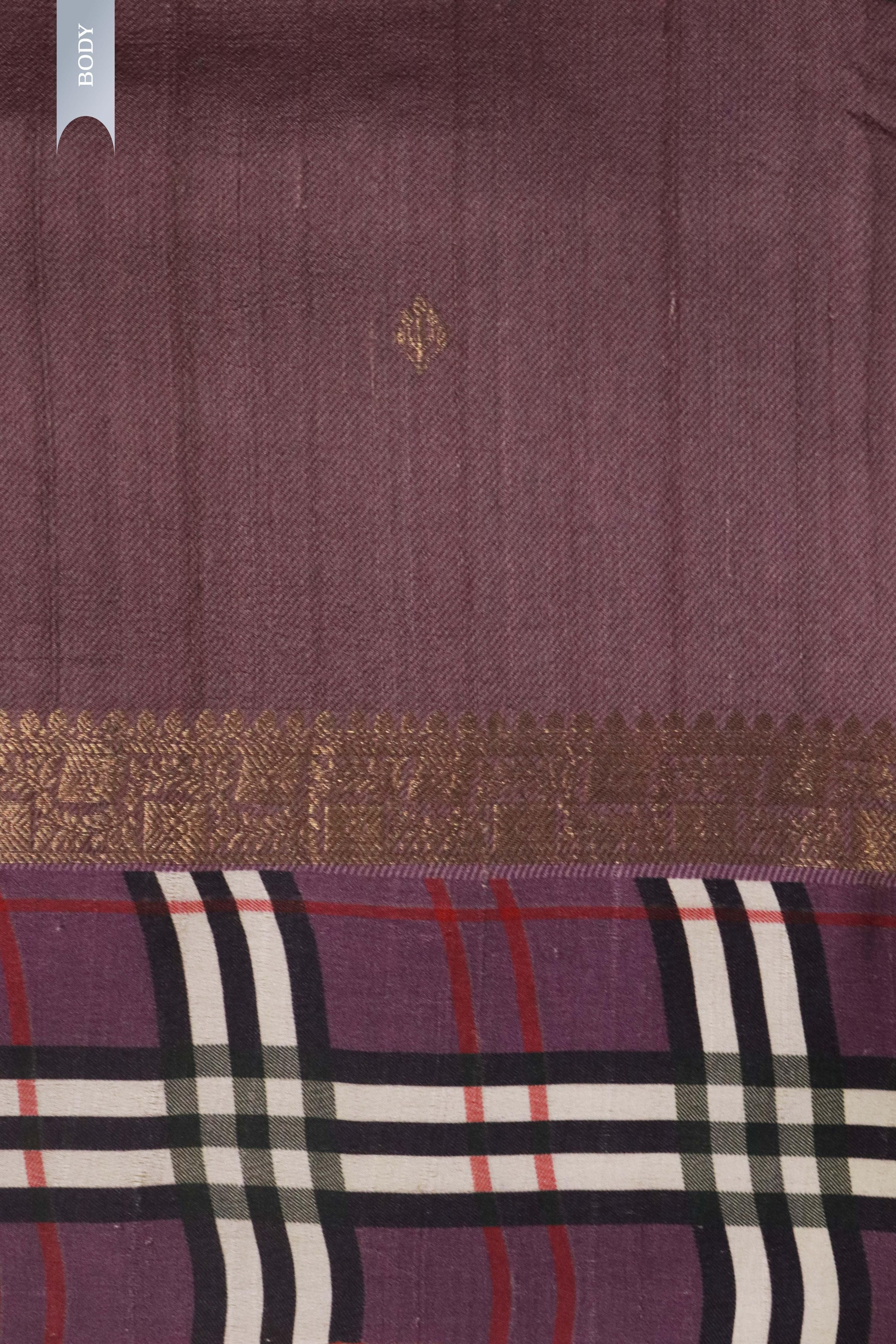 Wine Tussar Silk Saree with Satin Checks Border - Mokshaa