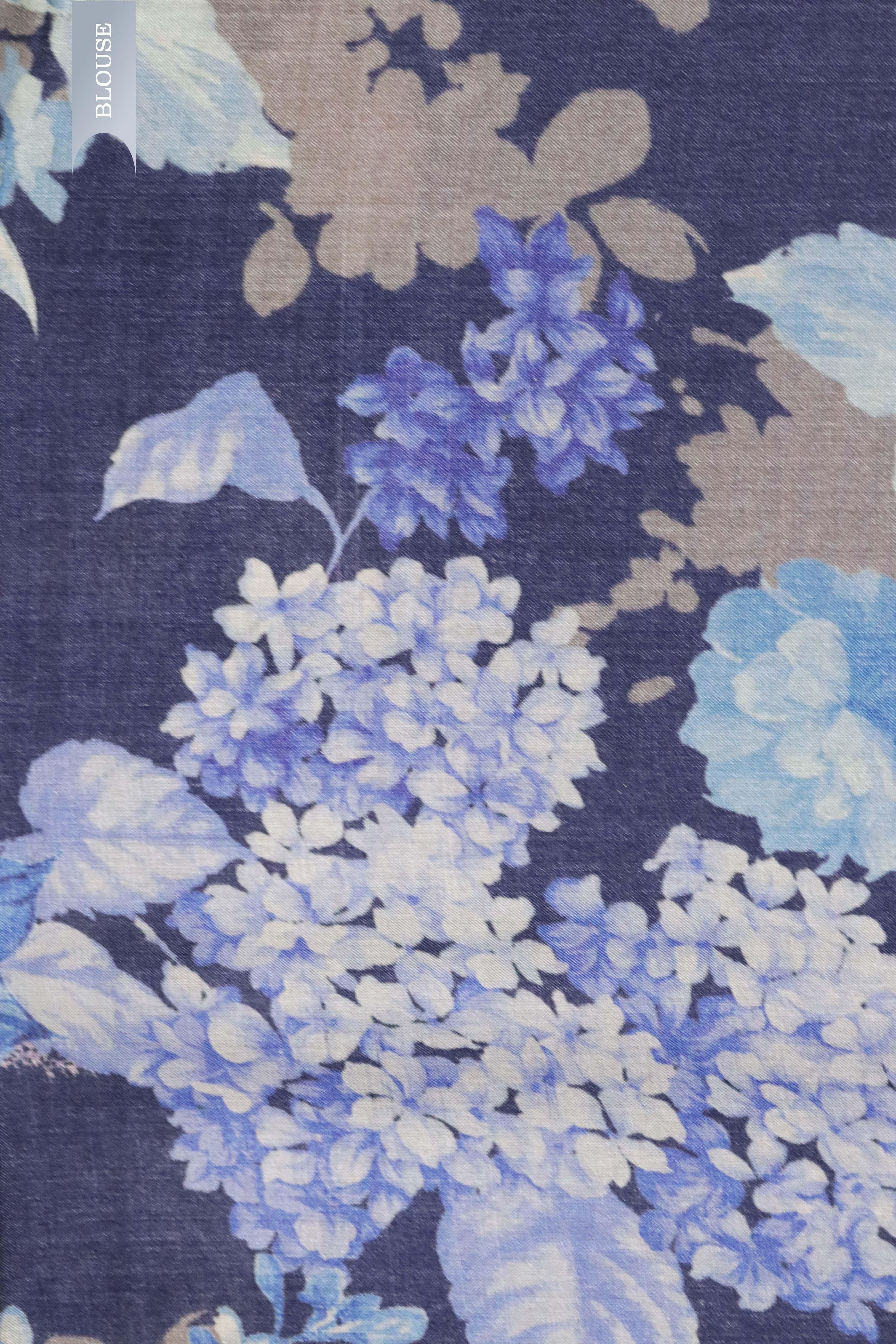 Grey Tussar Silk Saree with All-Over Floral Print - Mokshaa