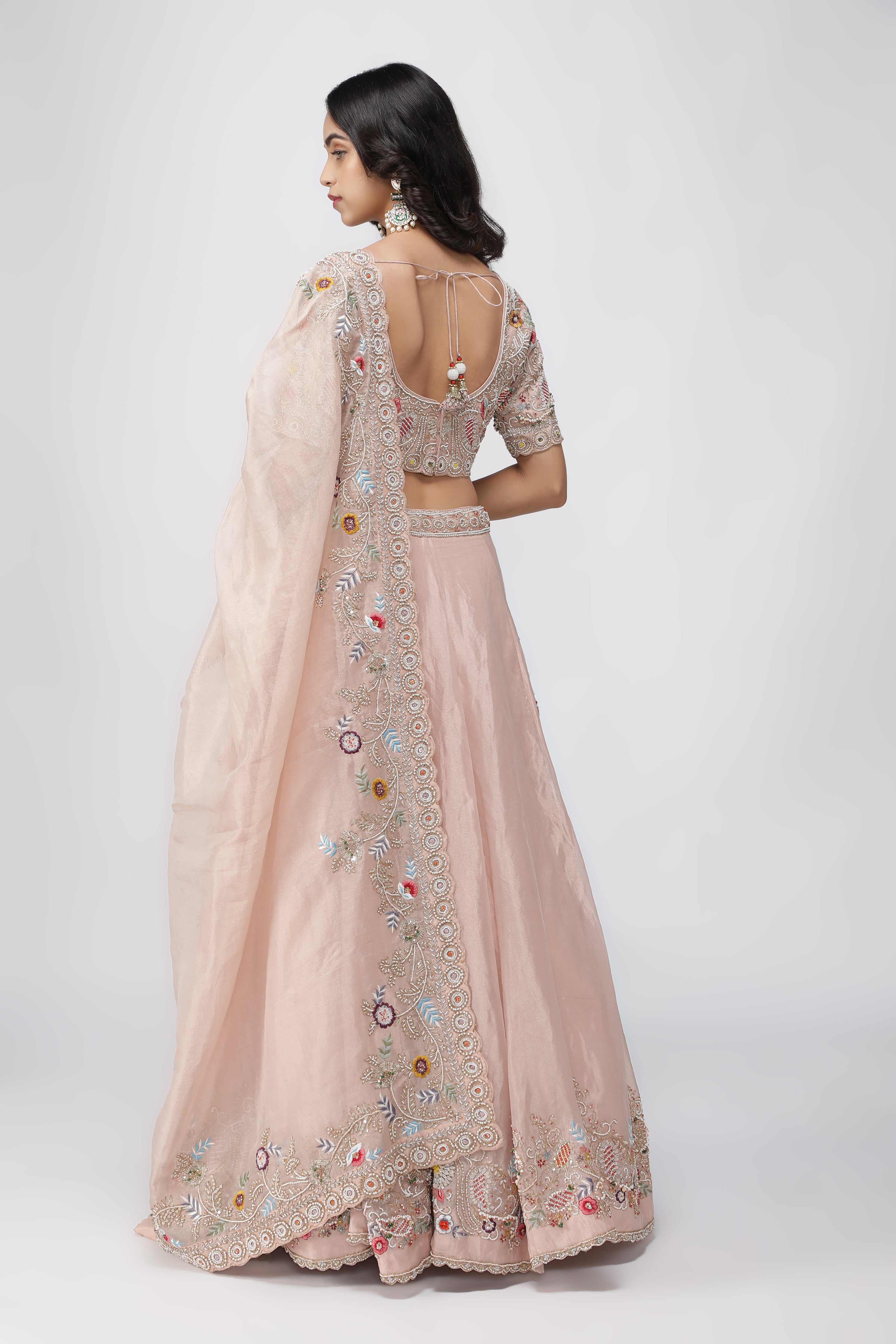 Peach Tissue Organza Lehenga Set