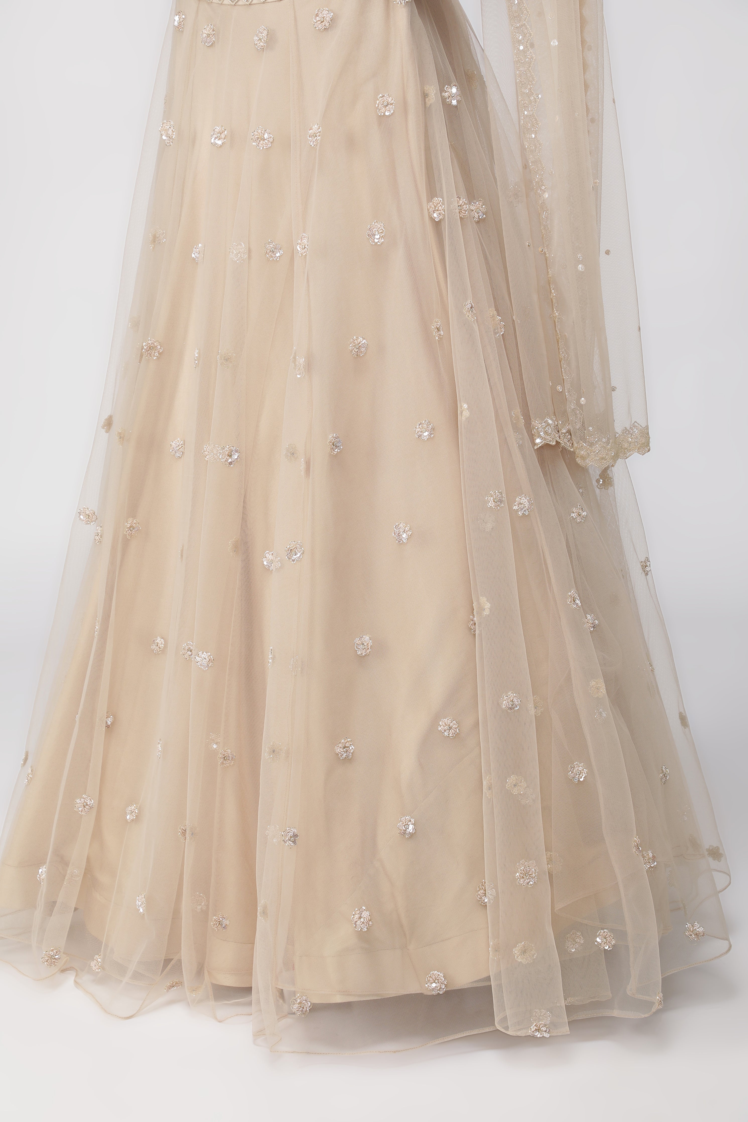 Light Beige Net Lehenga Set with Sequin and Cutdana Embroidery