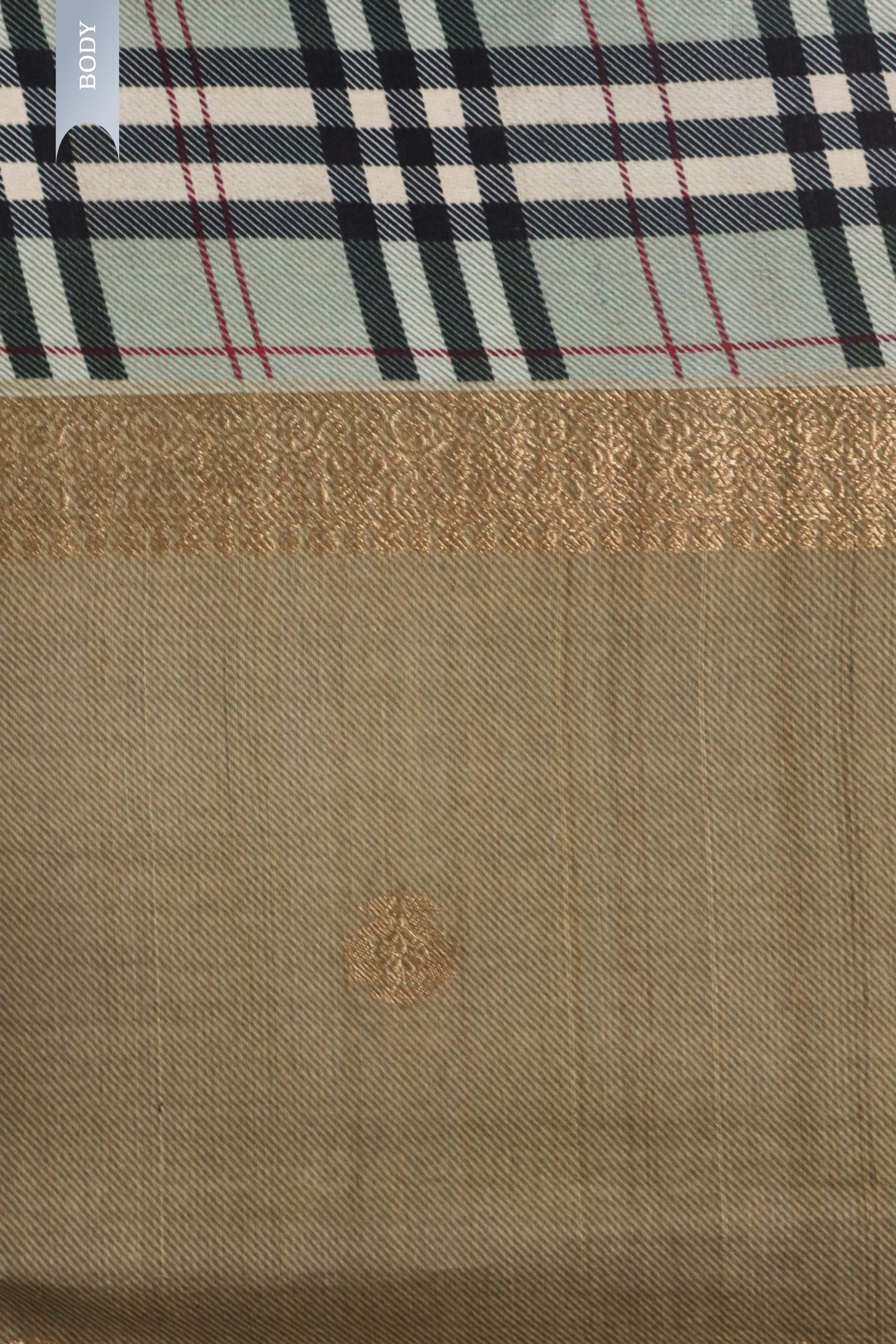 Chikku Tussar Silk Saree with Zari Motifs & Checked Border