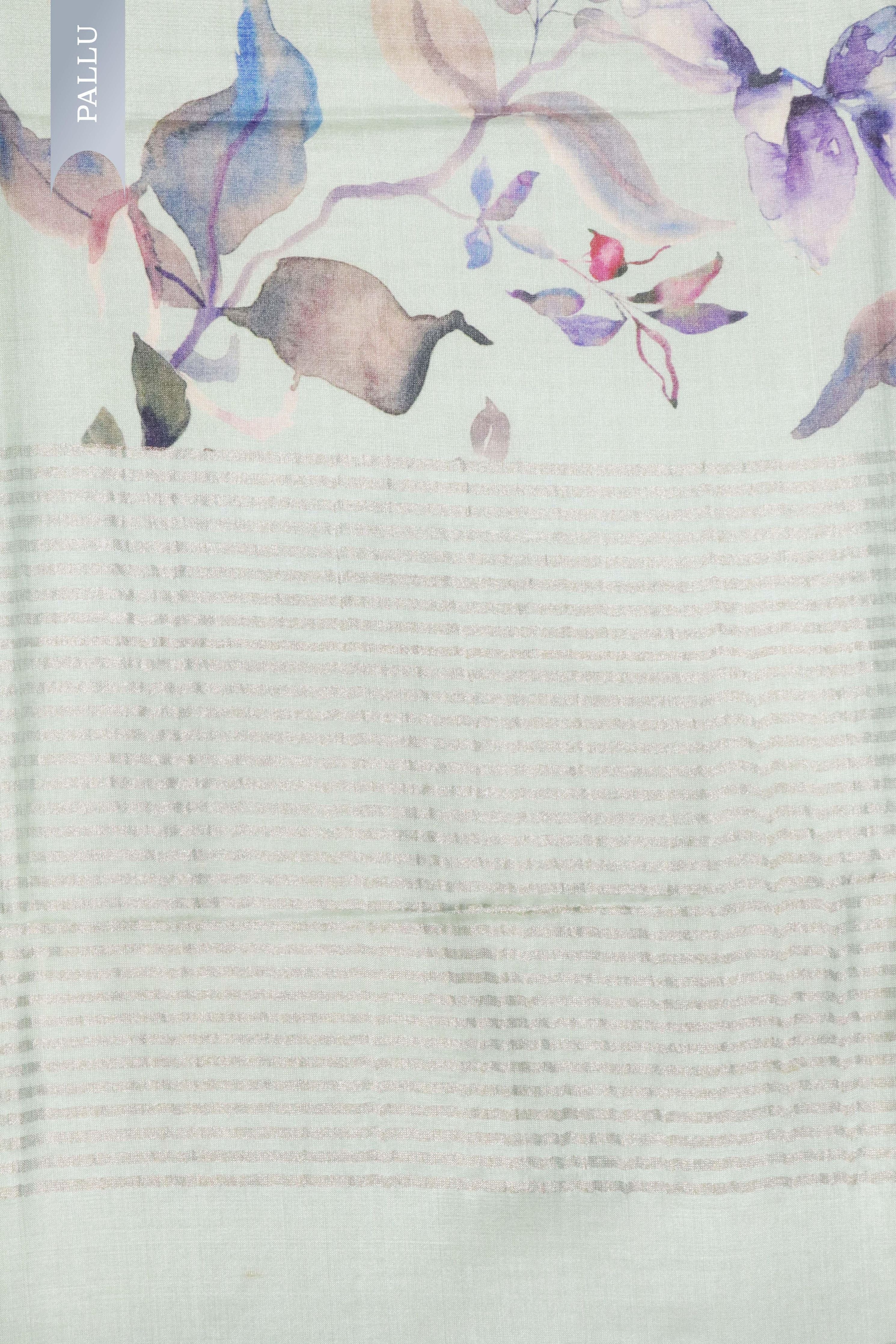 Sky Blue Tussar Silk Saree with All-Over Floral Print and Woven Border - Mokshaa