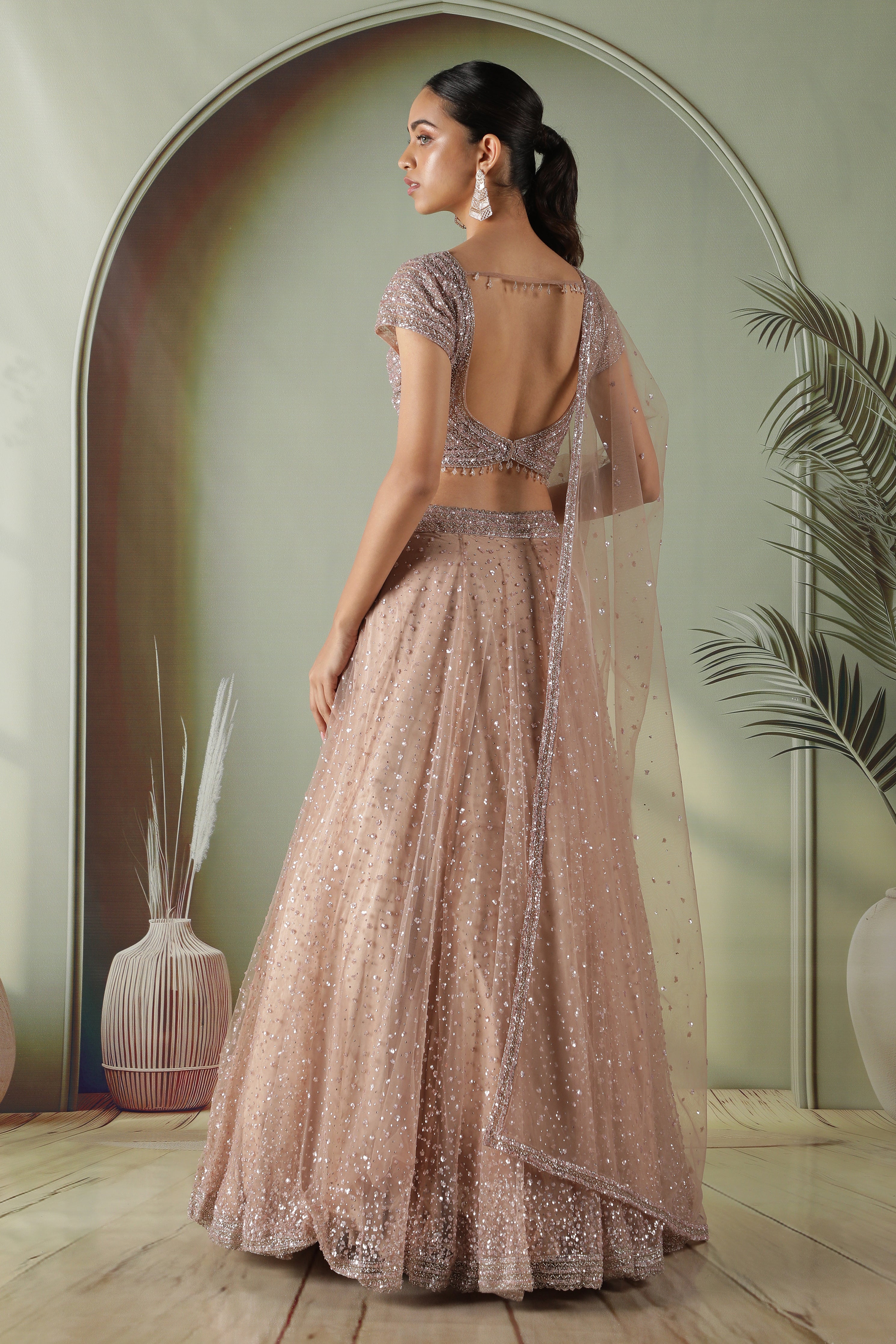 Dusty Mauve Net Lehenga Set