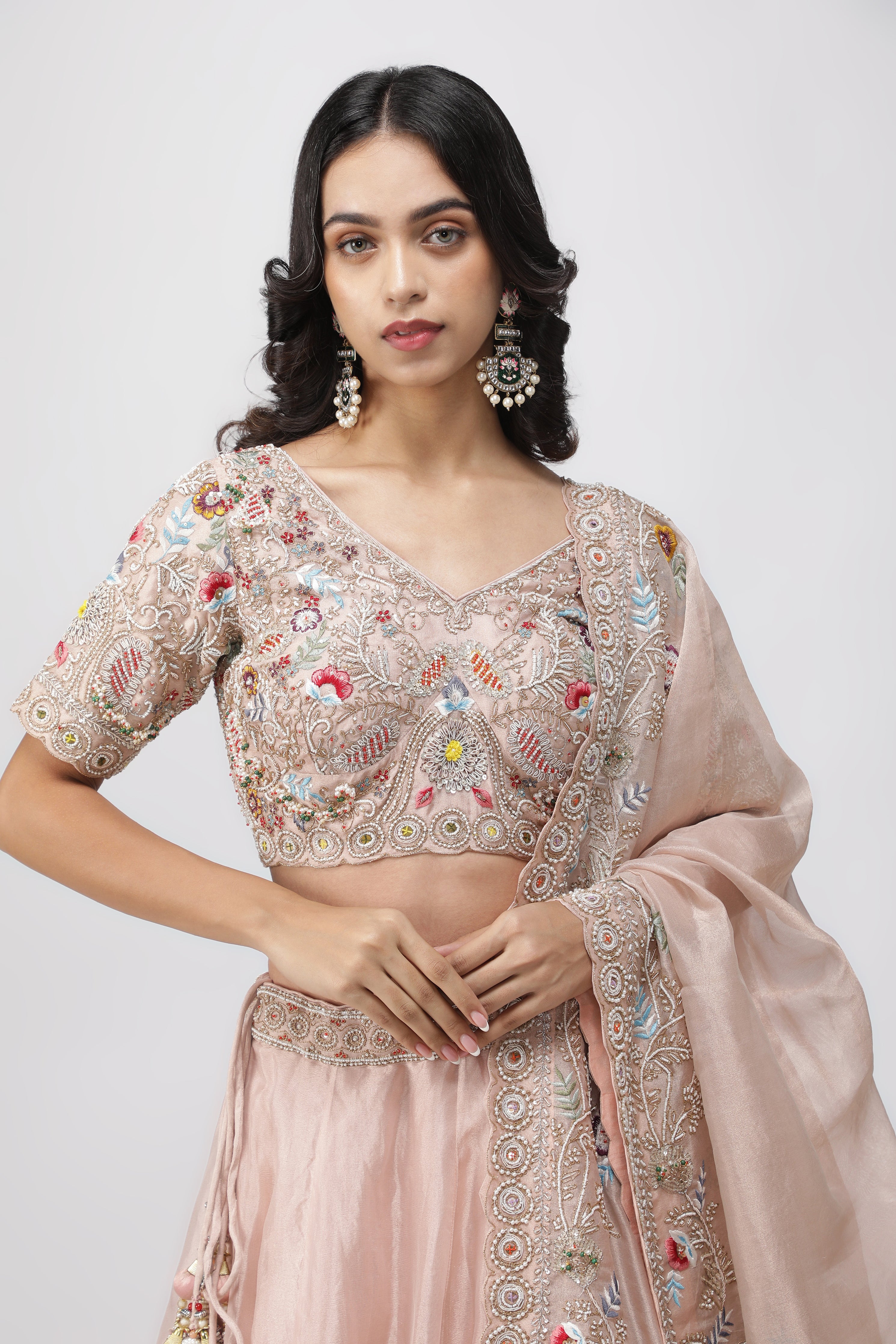 Peach Tissue Organza Lehenga Set
