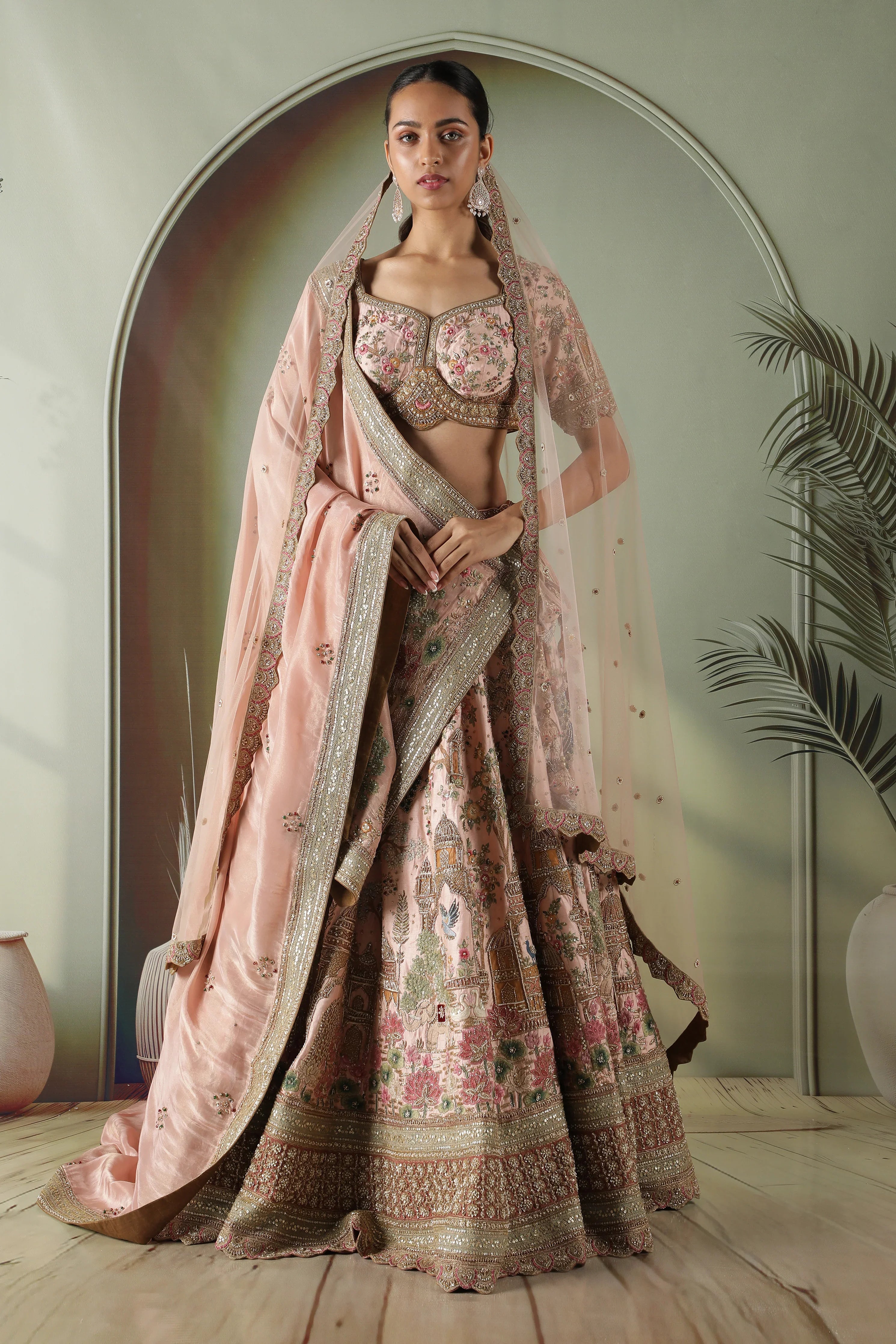 Pink Raw Silk Bridal Lehenga Set | Mokshaa
