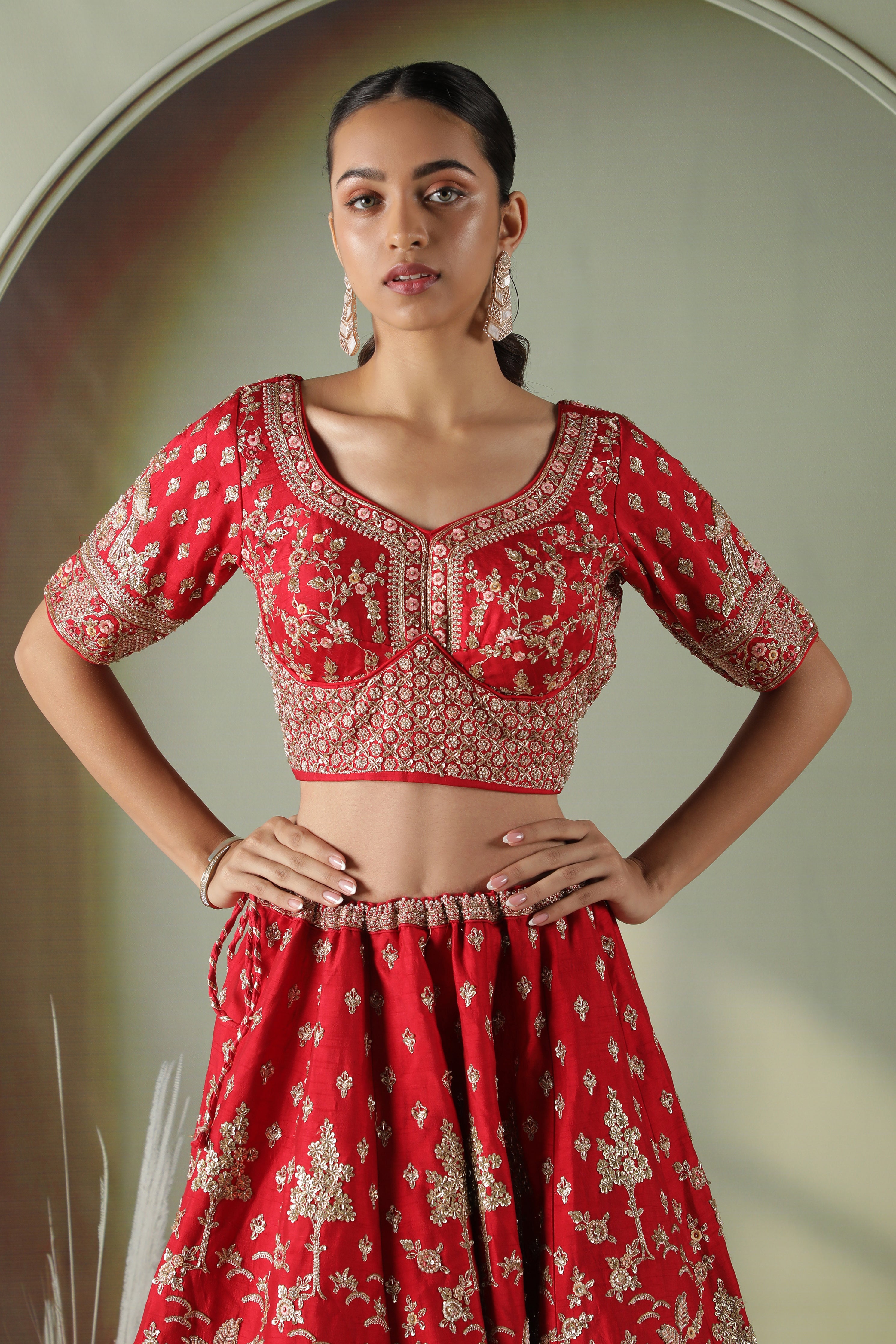 Scarlet Red Raw Silk Bridal Lehenga Set