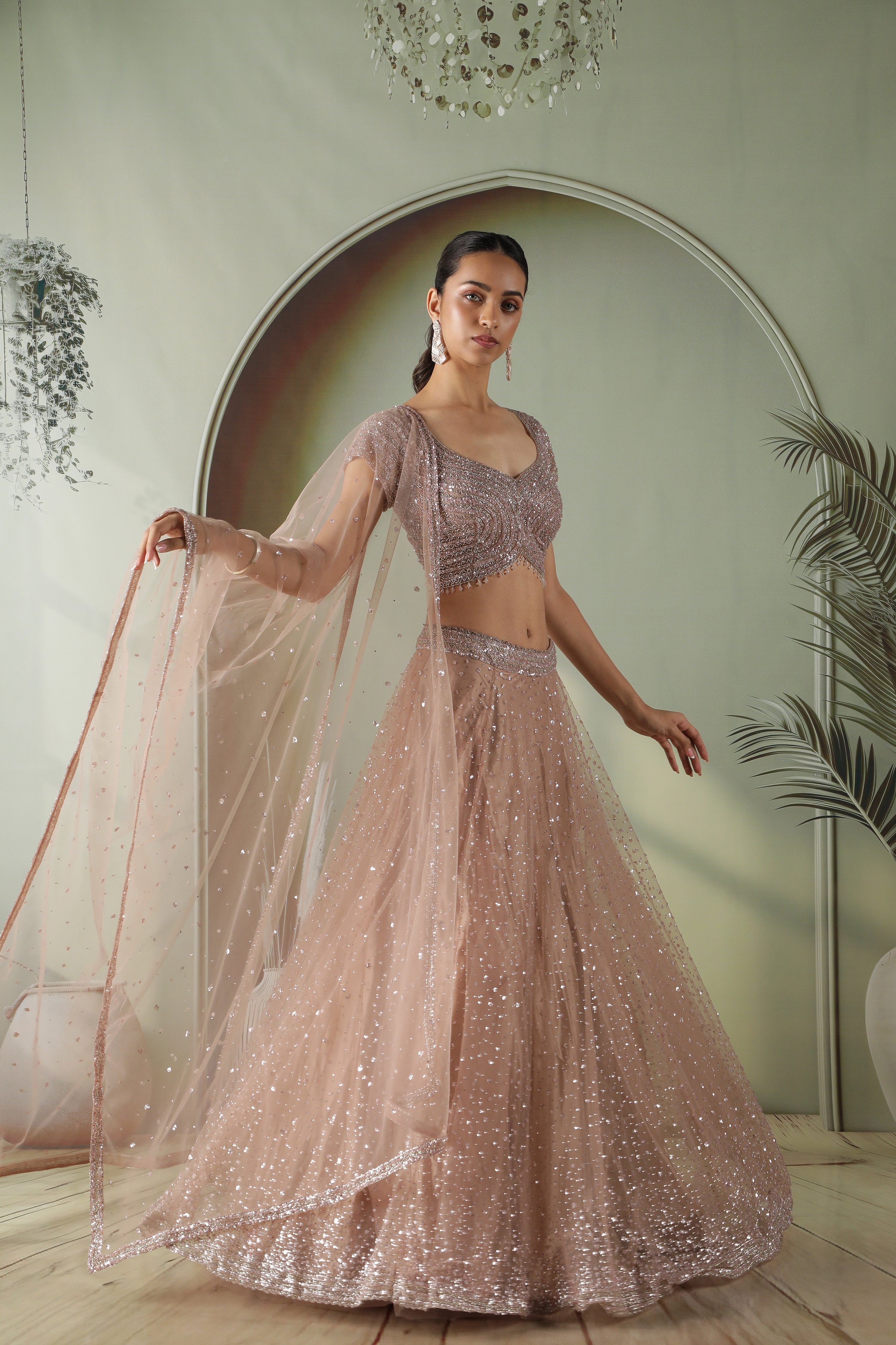 Dusty Mauve Net Lehenga Set