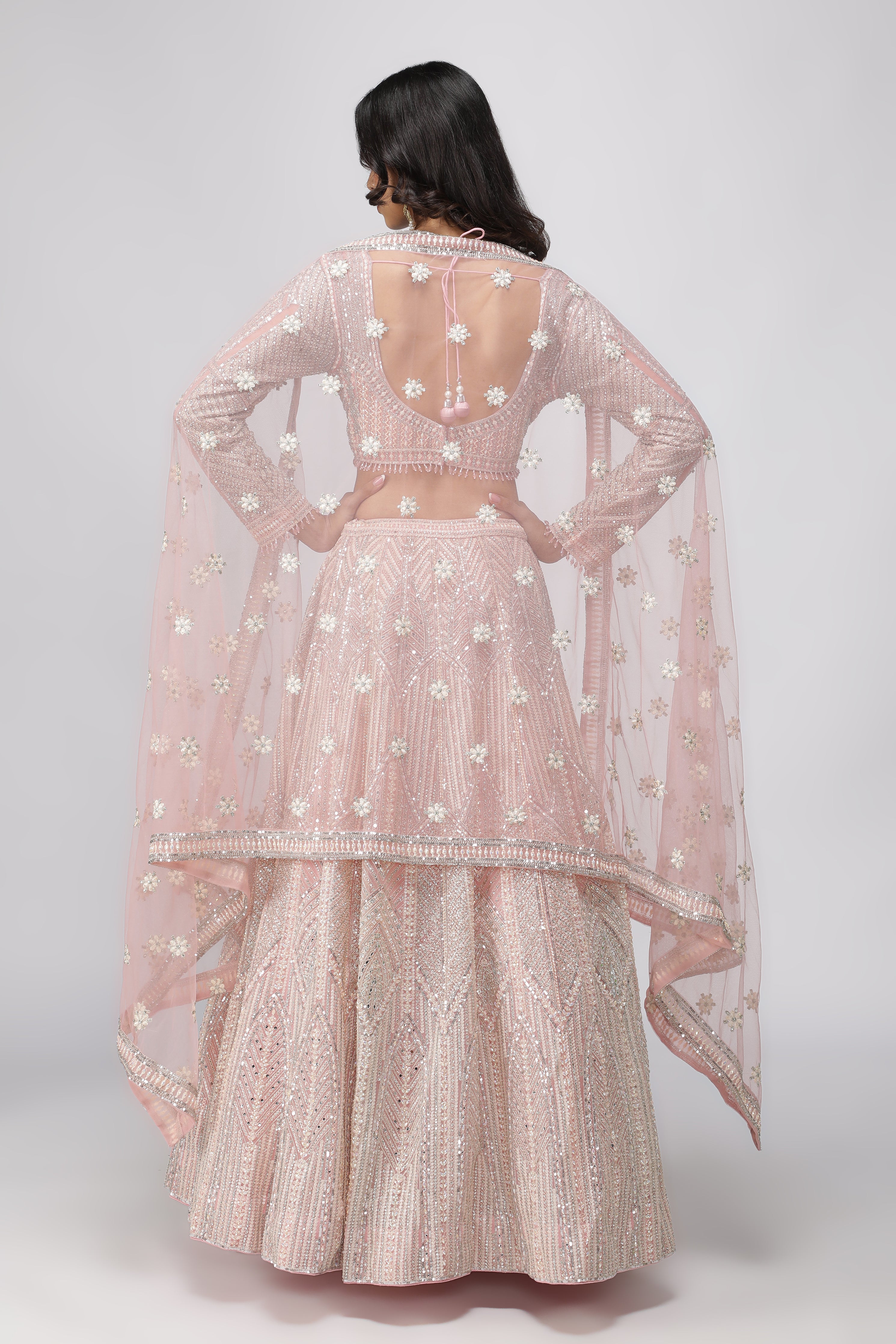 Pink Net Lehenga Set