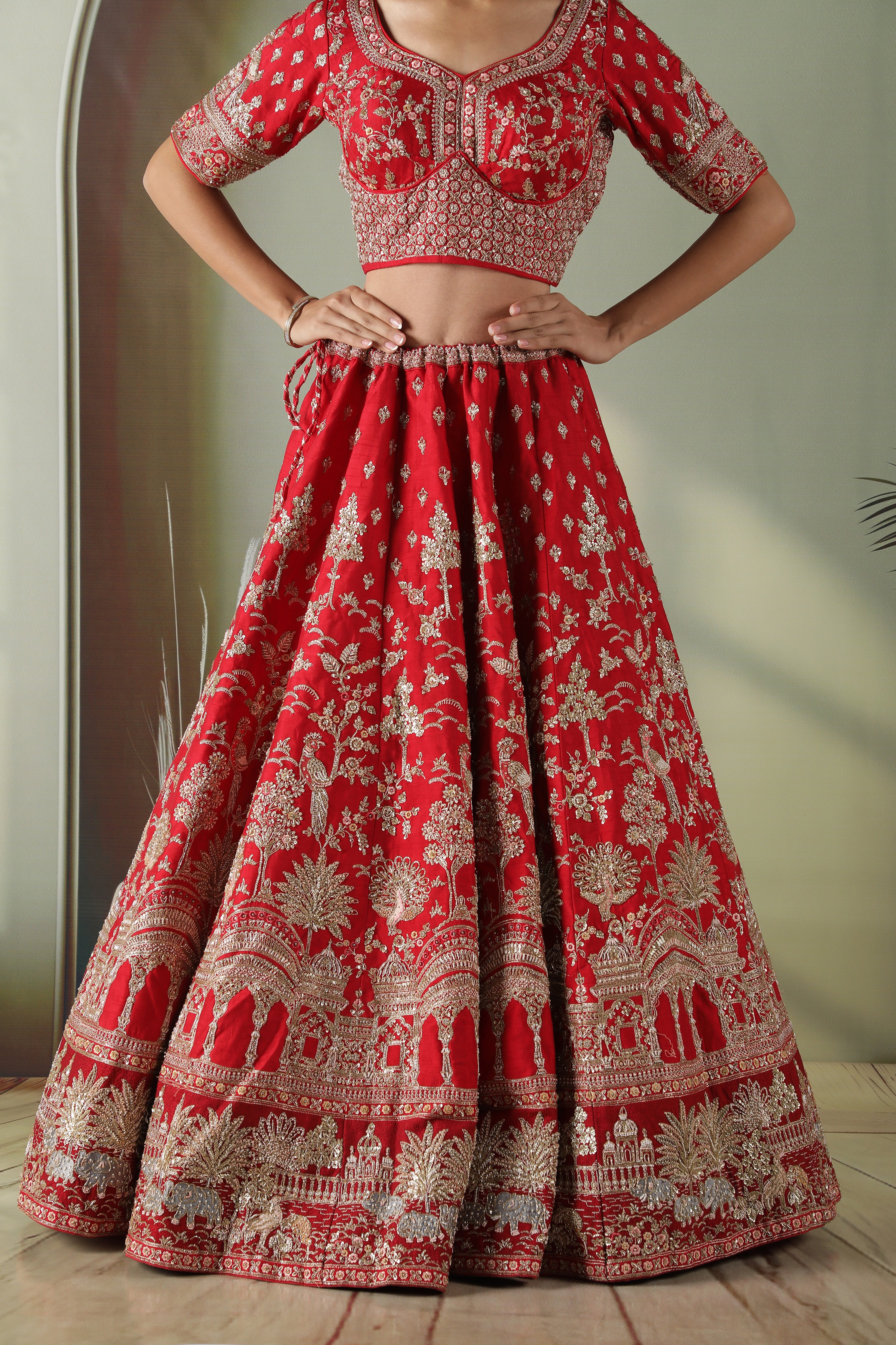 Scarlet Red Raw Silk Bridal Lehenga Set