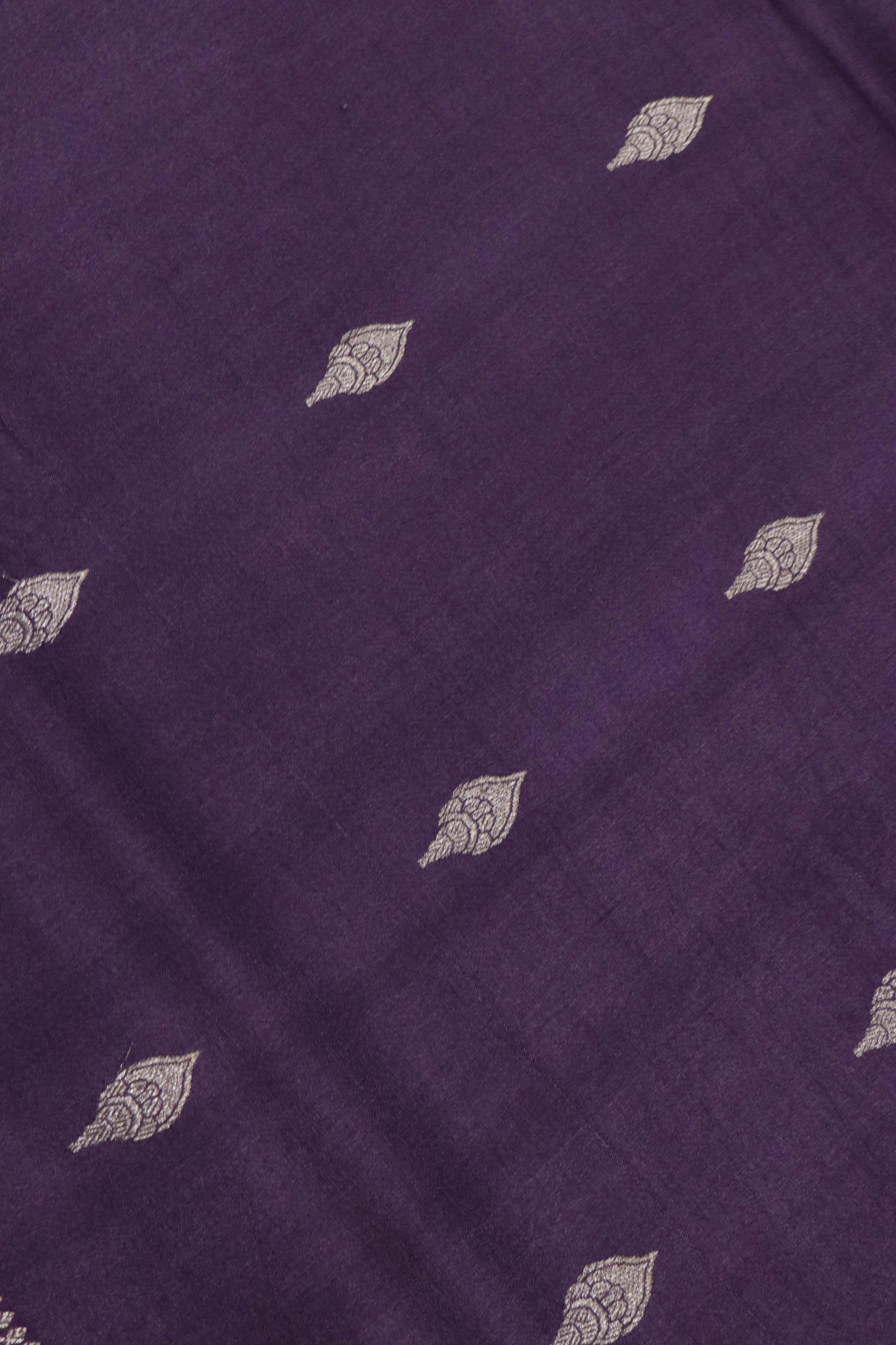 Purple Tussar Silk Saree with Silver Zari Motifs & Printed Border - Mokshaa