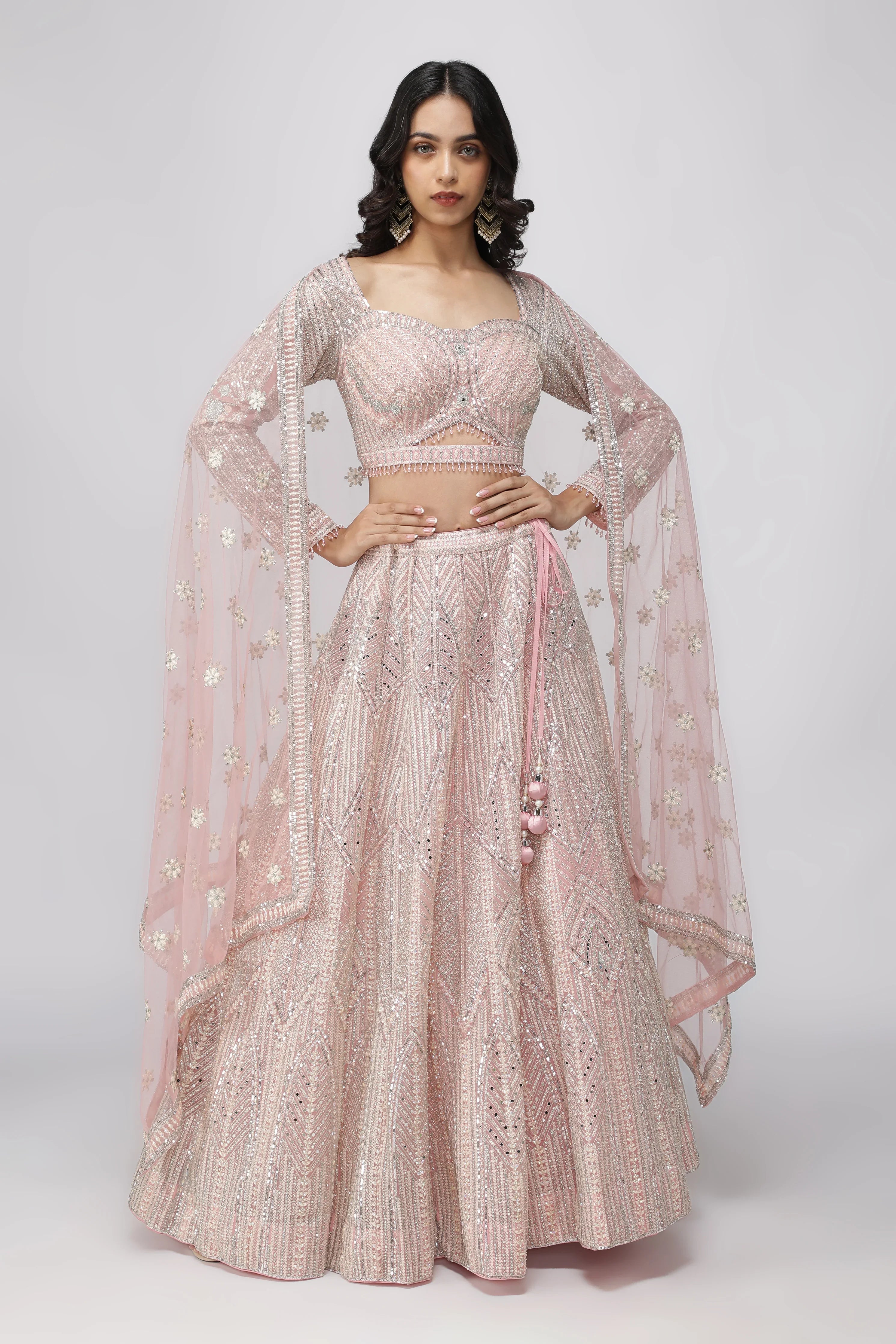 Pink Net Lehenga Set | Mokshaa