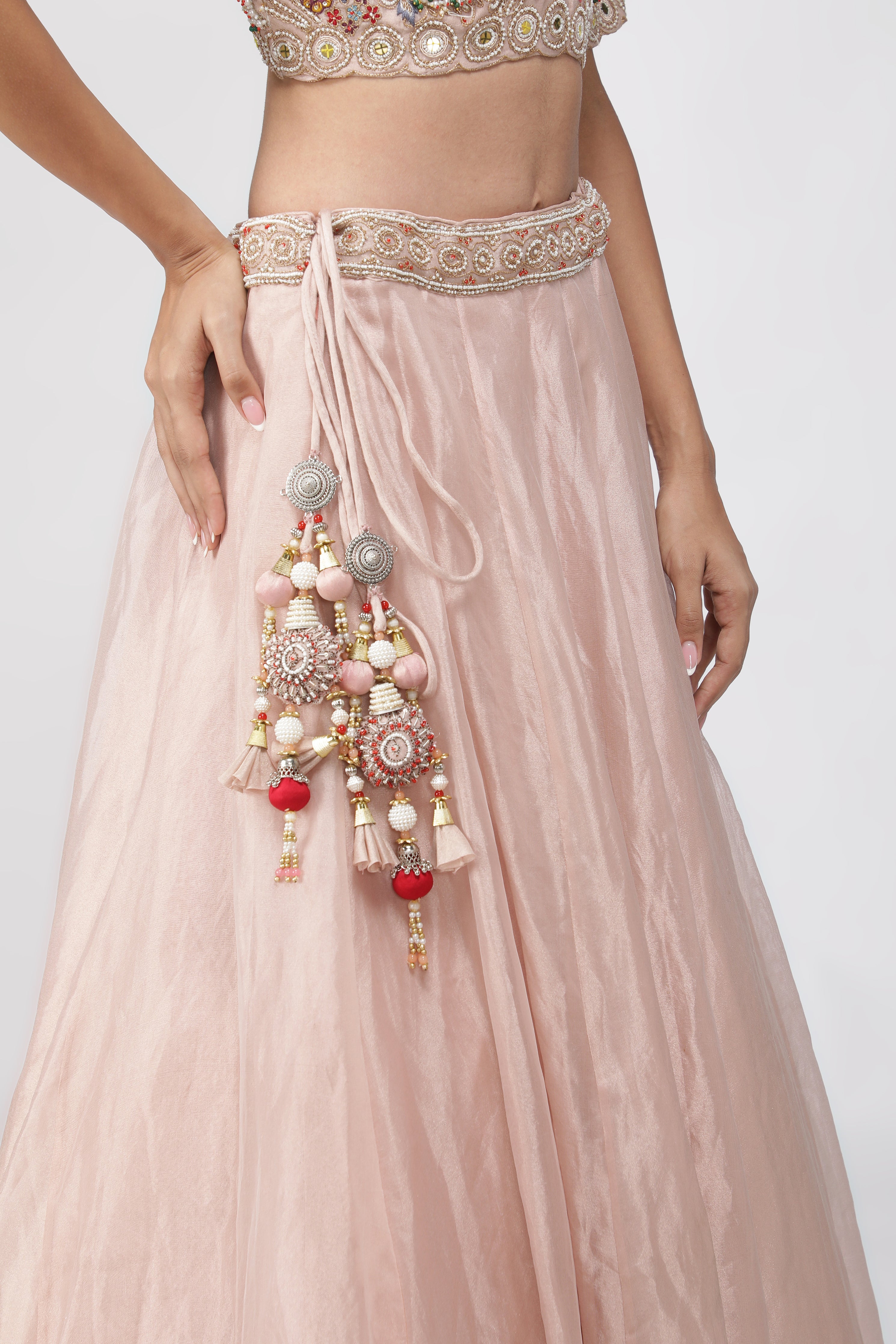 Peach Tissue Organza Lehenga Set
