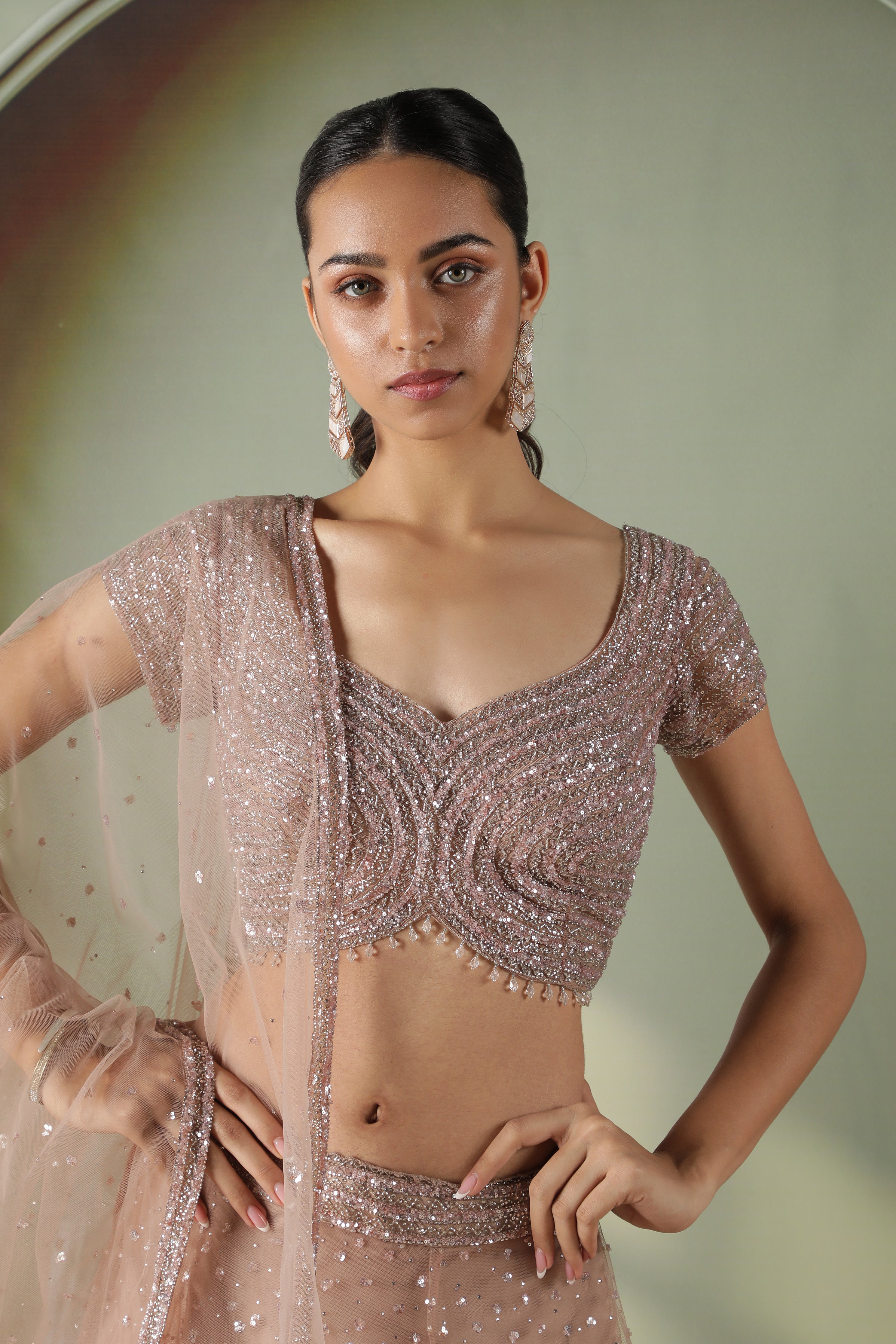 Dusty Mauve Net Lehenga Set