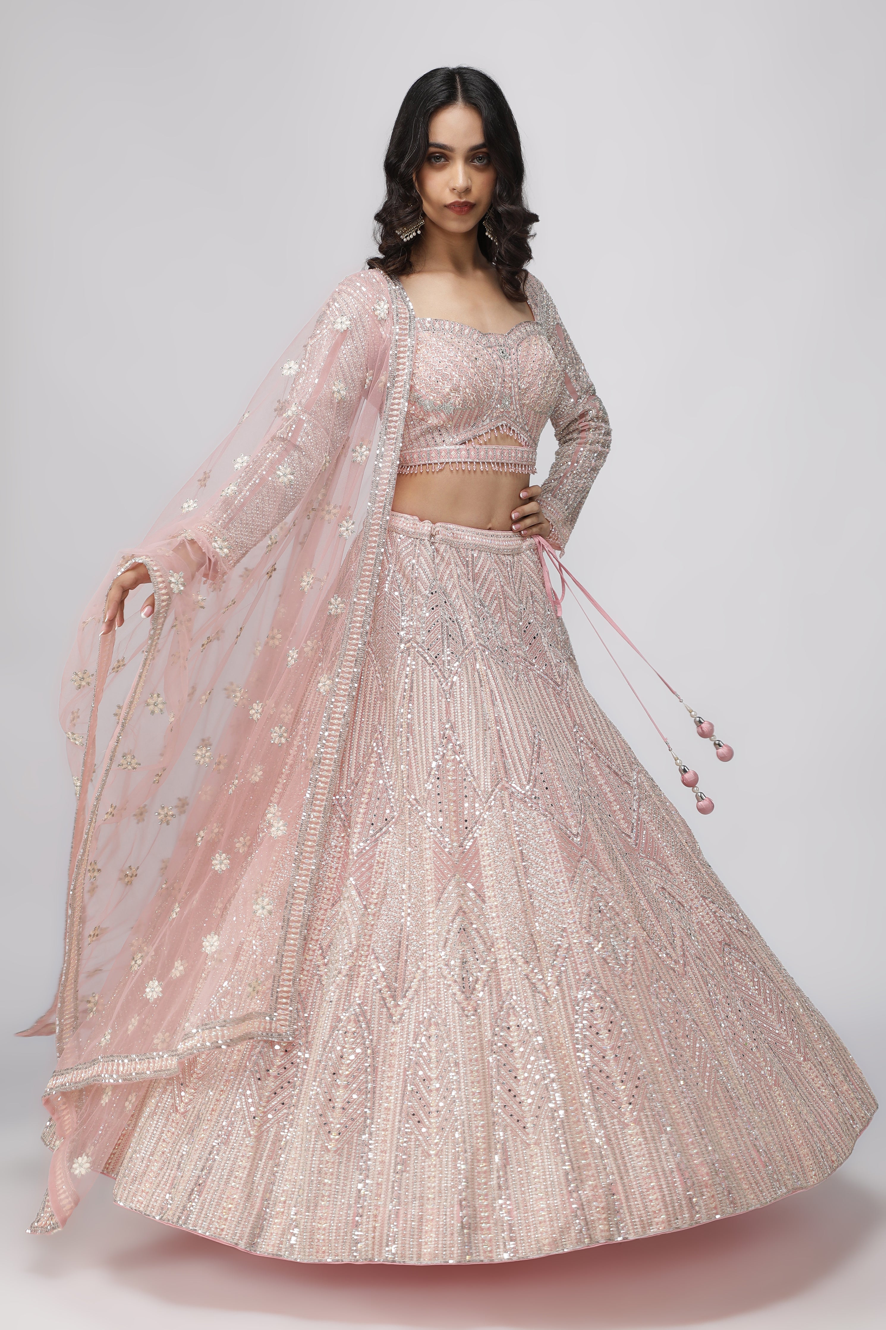 Pink Net Lehenga Set