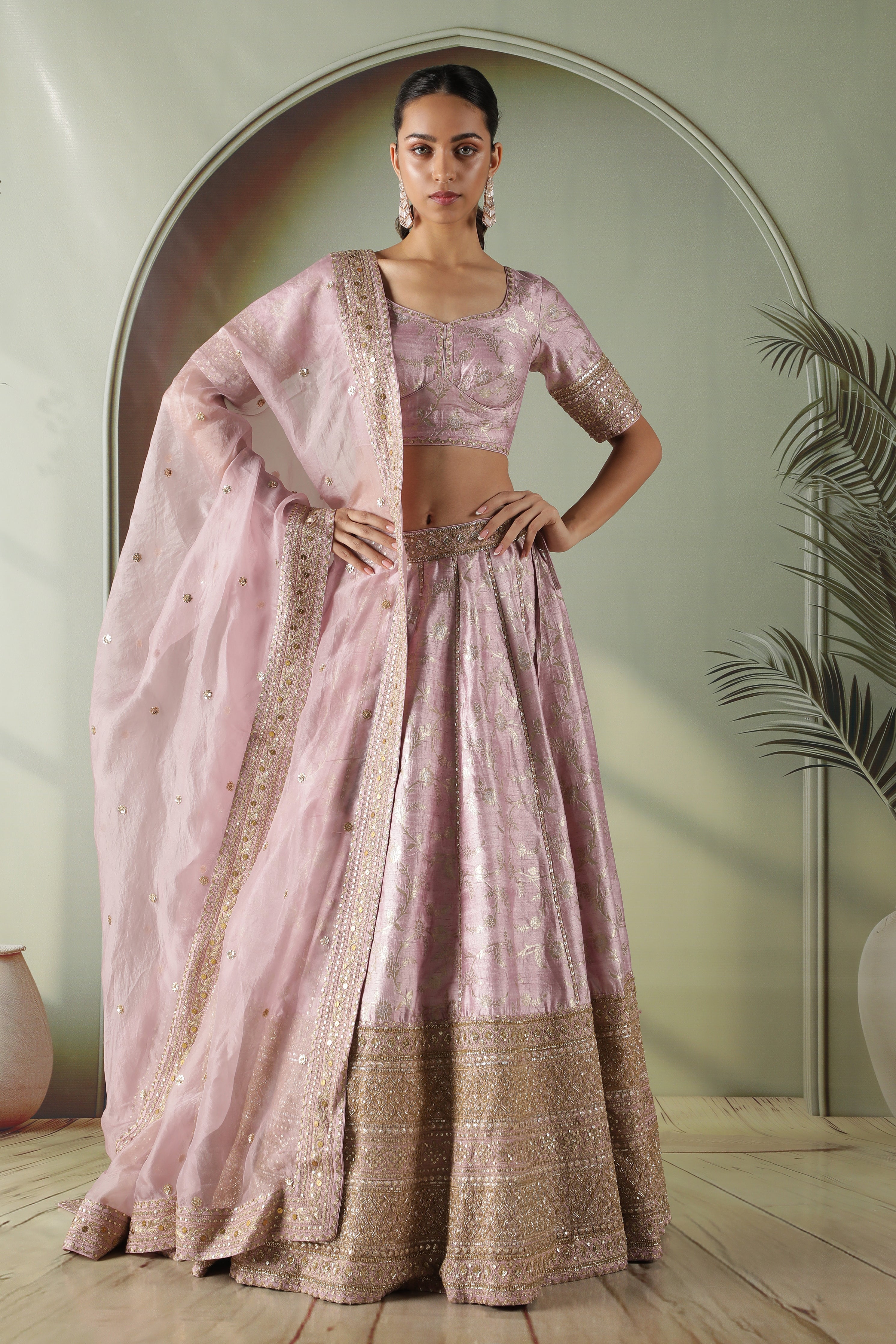 Lavender Banarasi Silk Lehenga Set