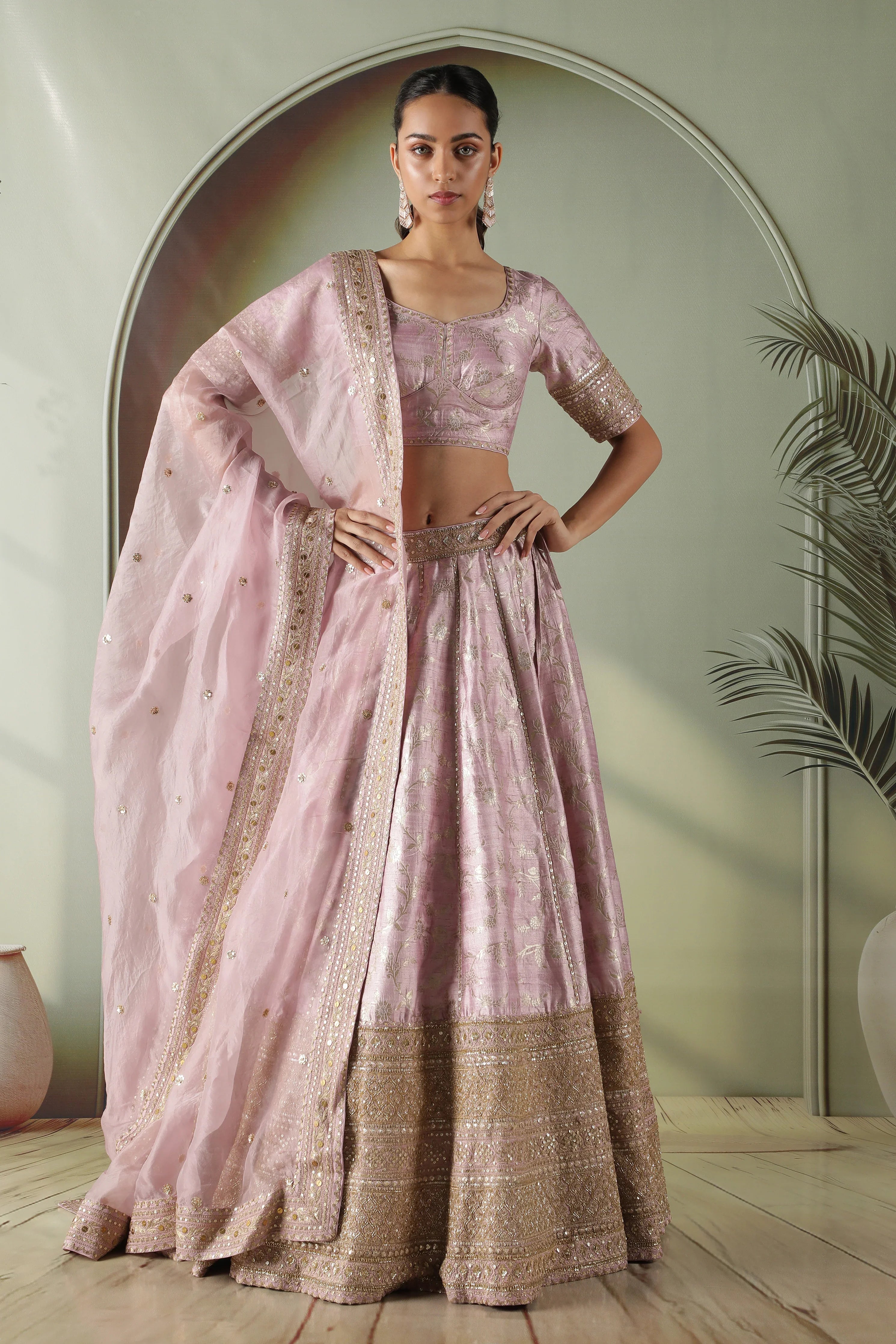 Lavender Banarasi Silk Lehenga Set | Mokshaa