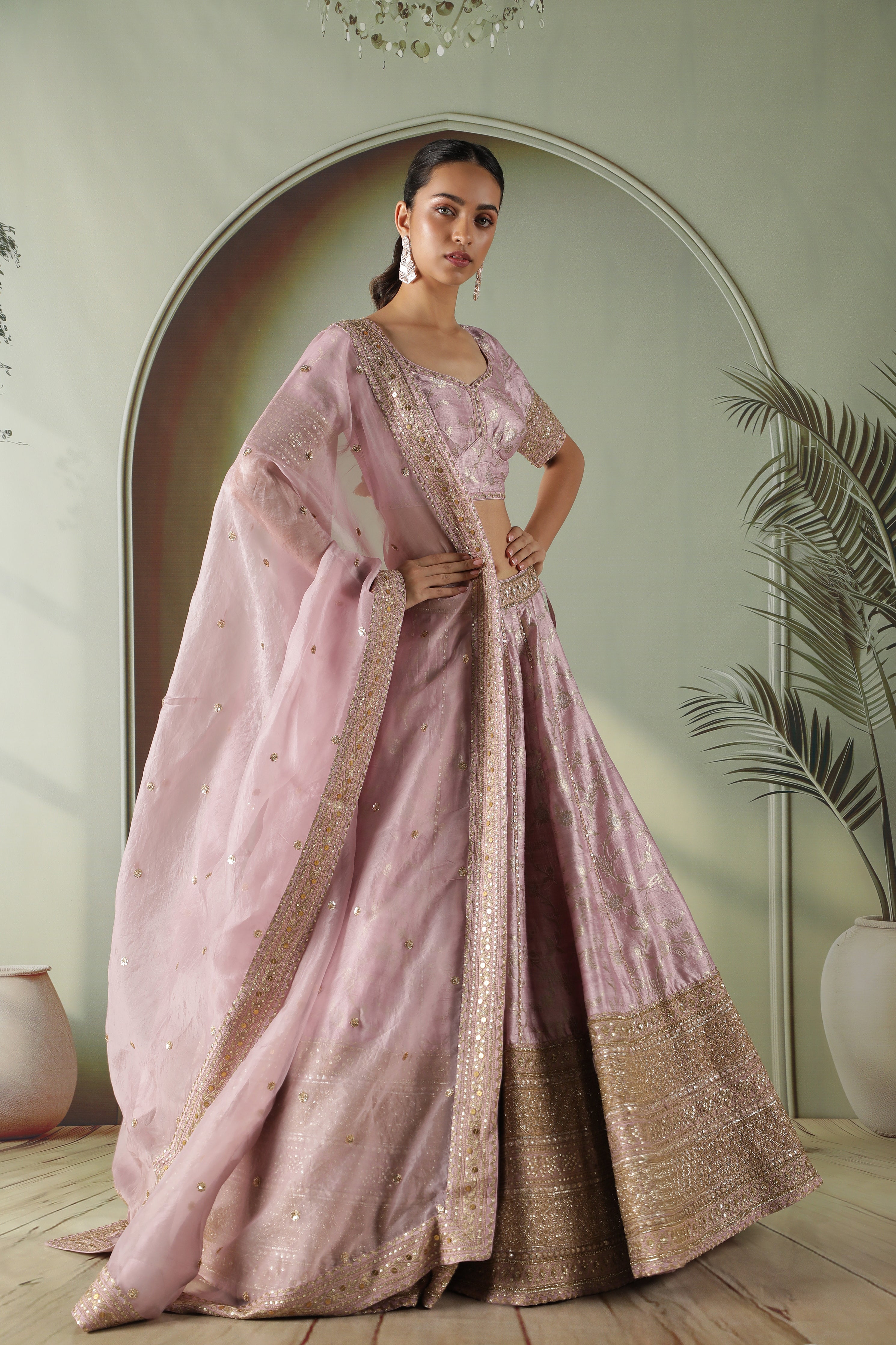 Lavender Banarasi Silk Lehenga Set