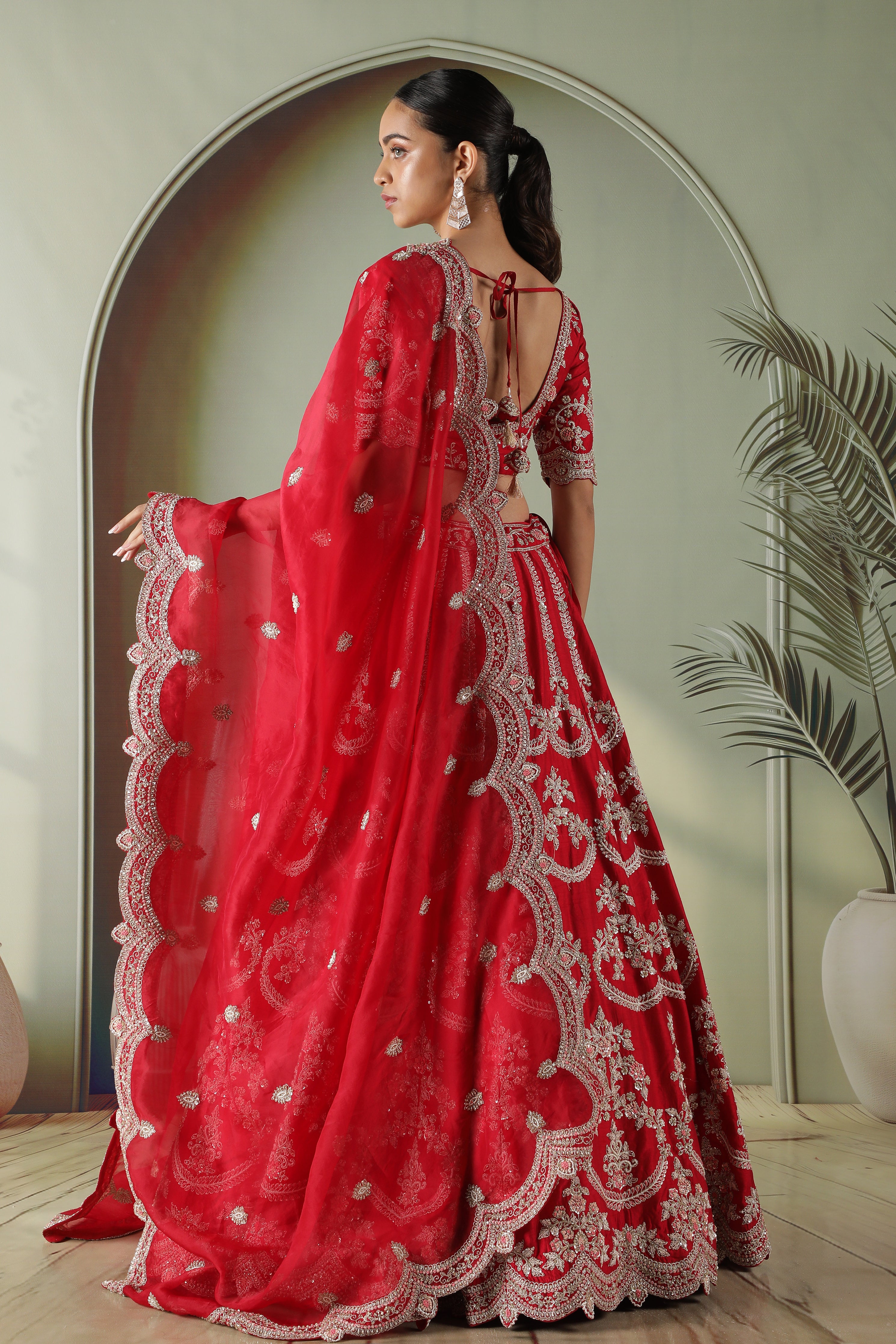 Red Raw Silk Bridal Lehenga Set