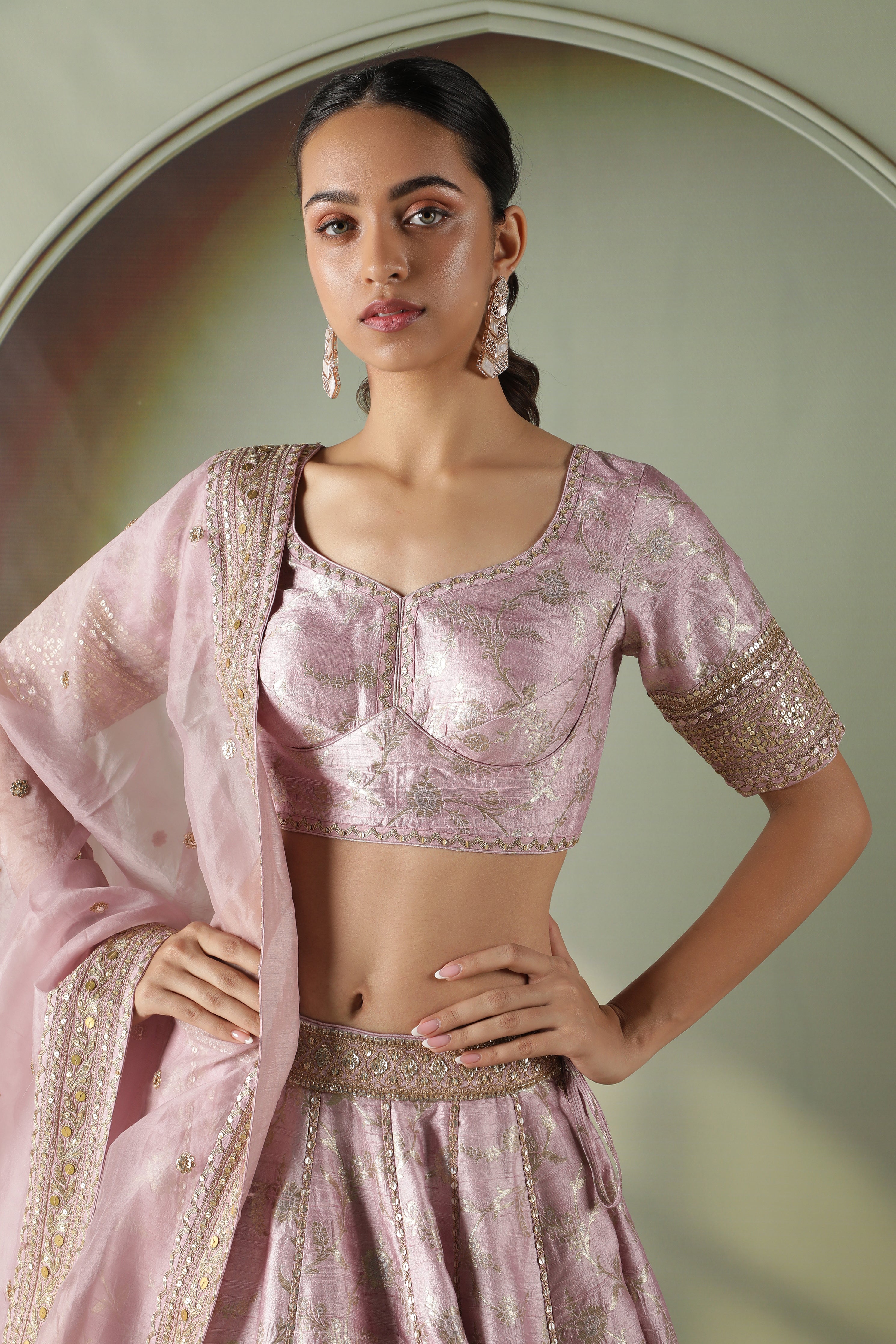 Lavender Banarasi Silk Lehenga Set