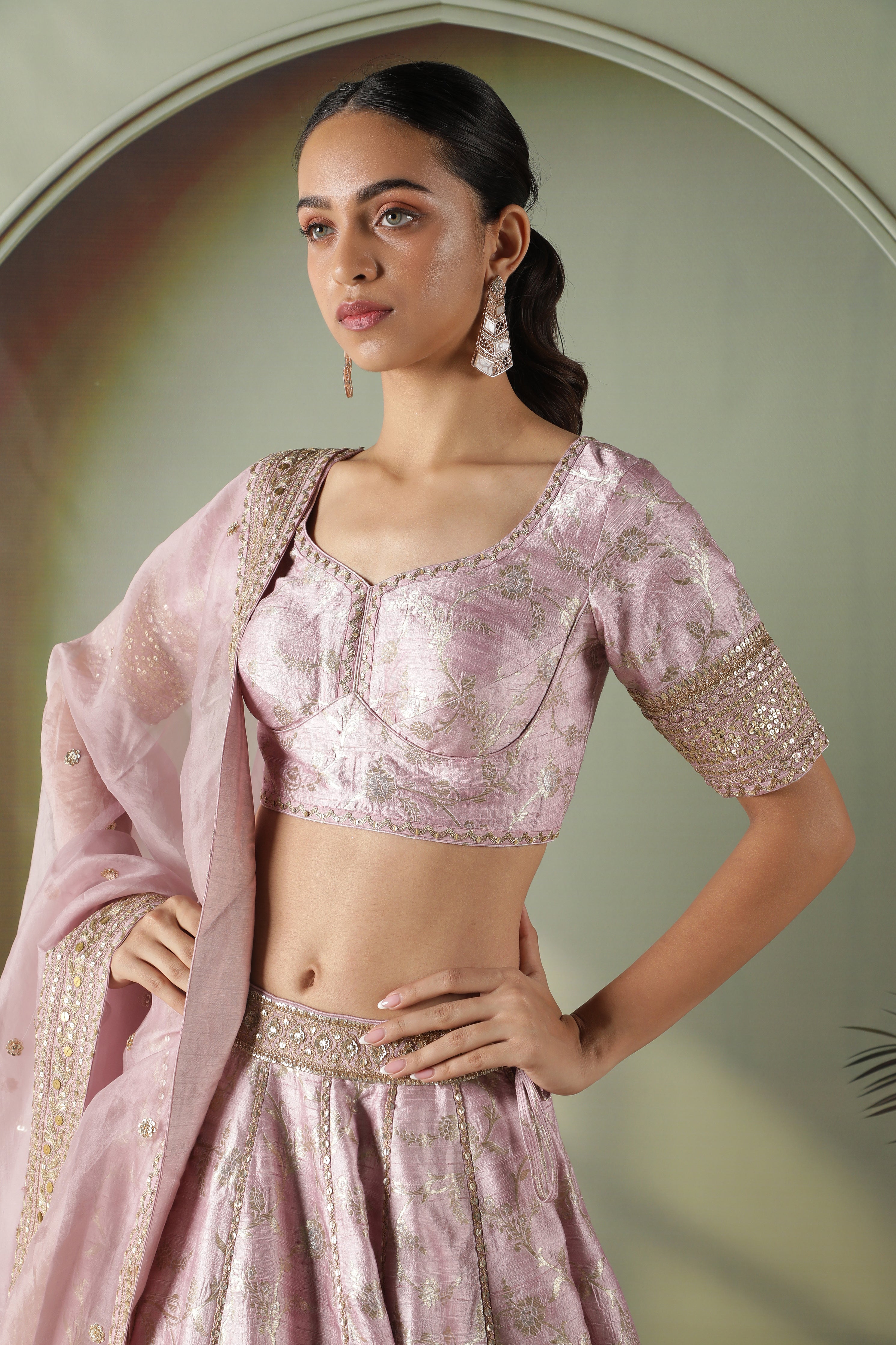 Lavender Banarasi Silk Lehenga Set