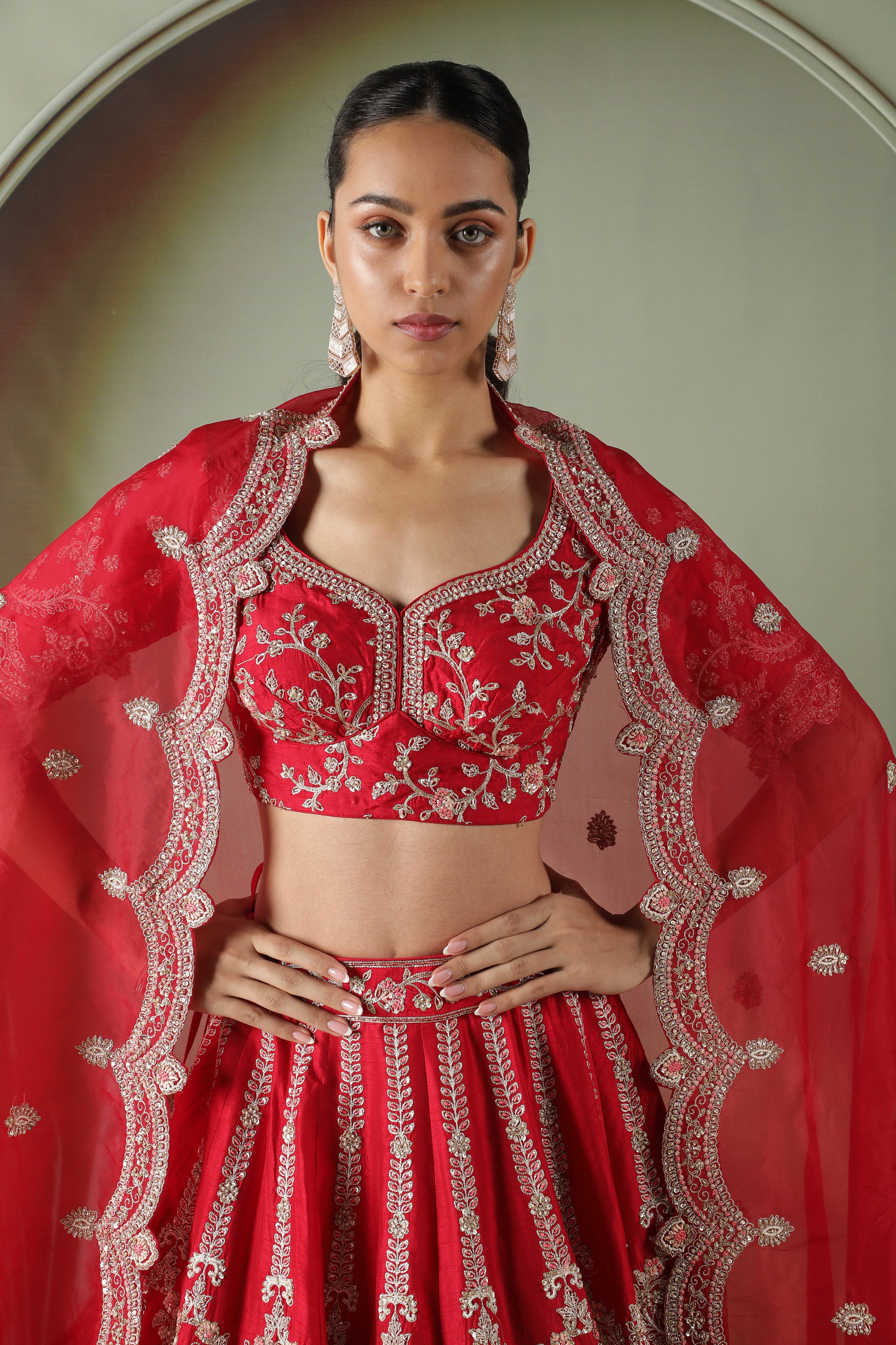 Red Raw Silk Bridal Lehenga Set