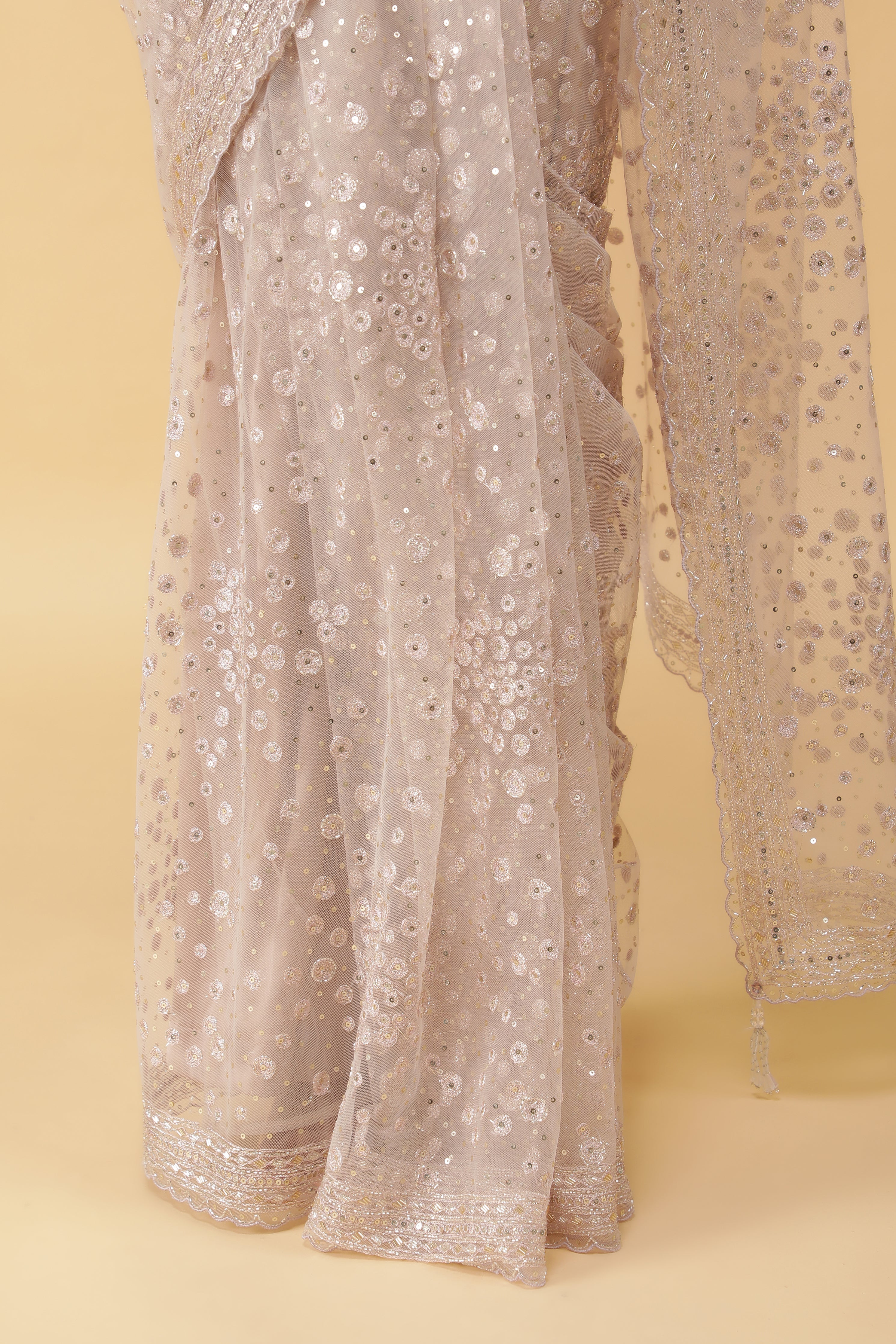 Iver Net Saree with Sequins Embroidery