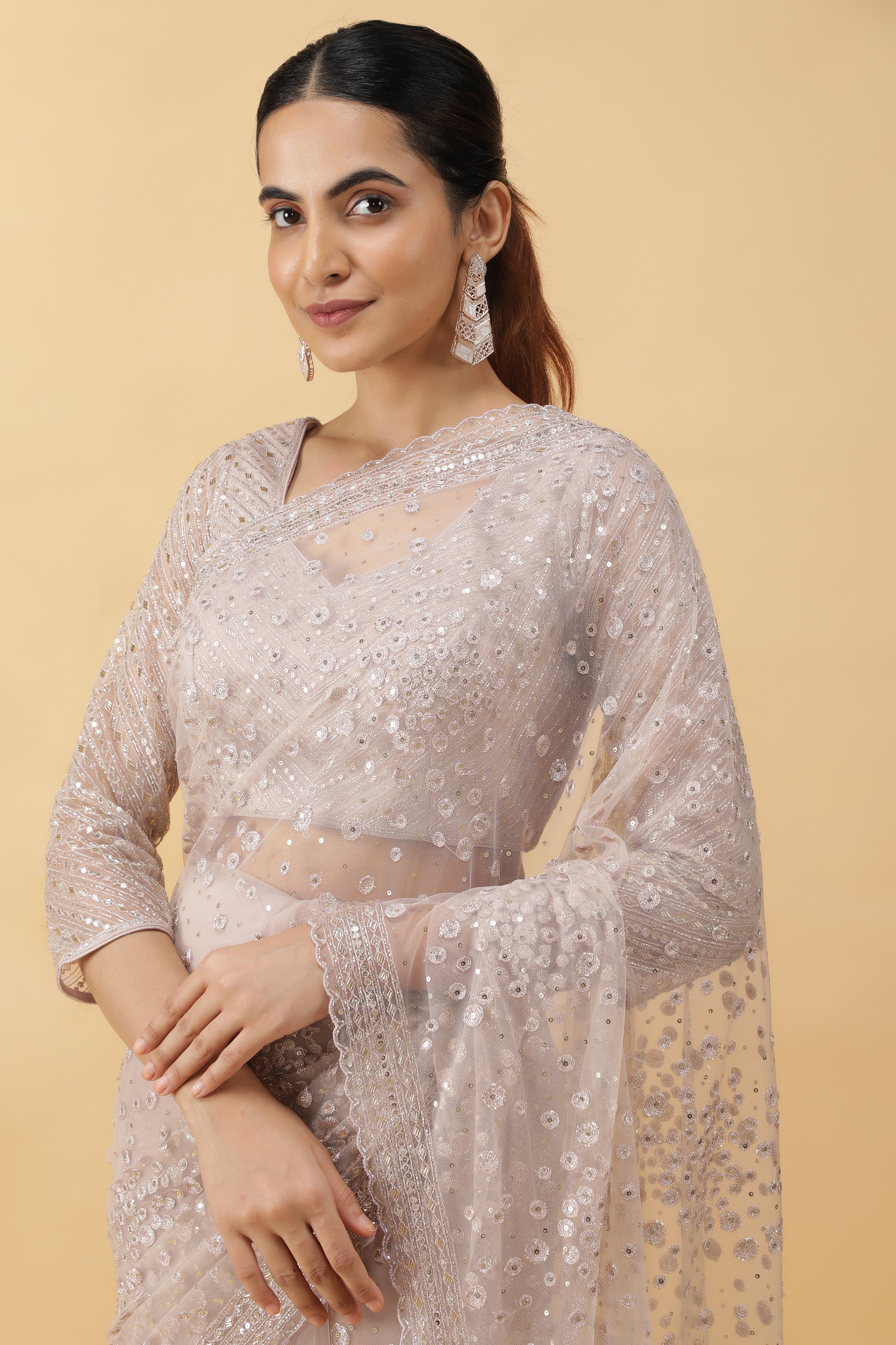 Iver Net Saree with Sequins Embroidery