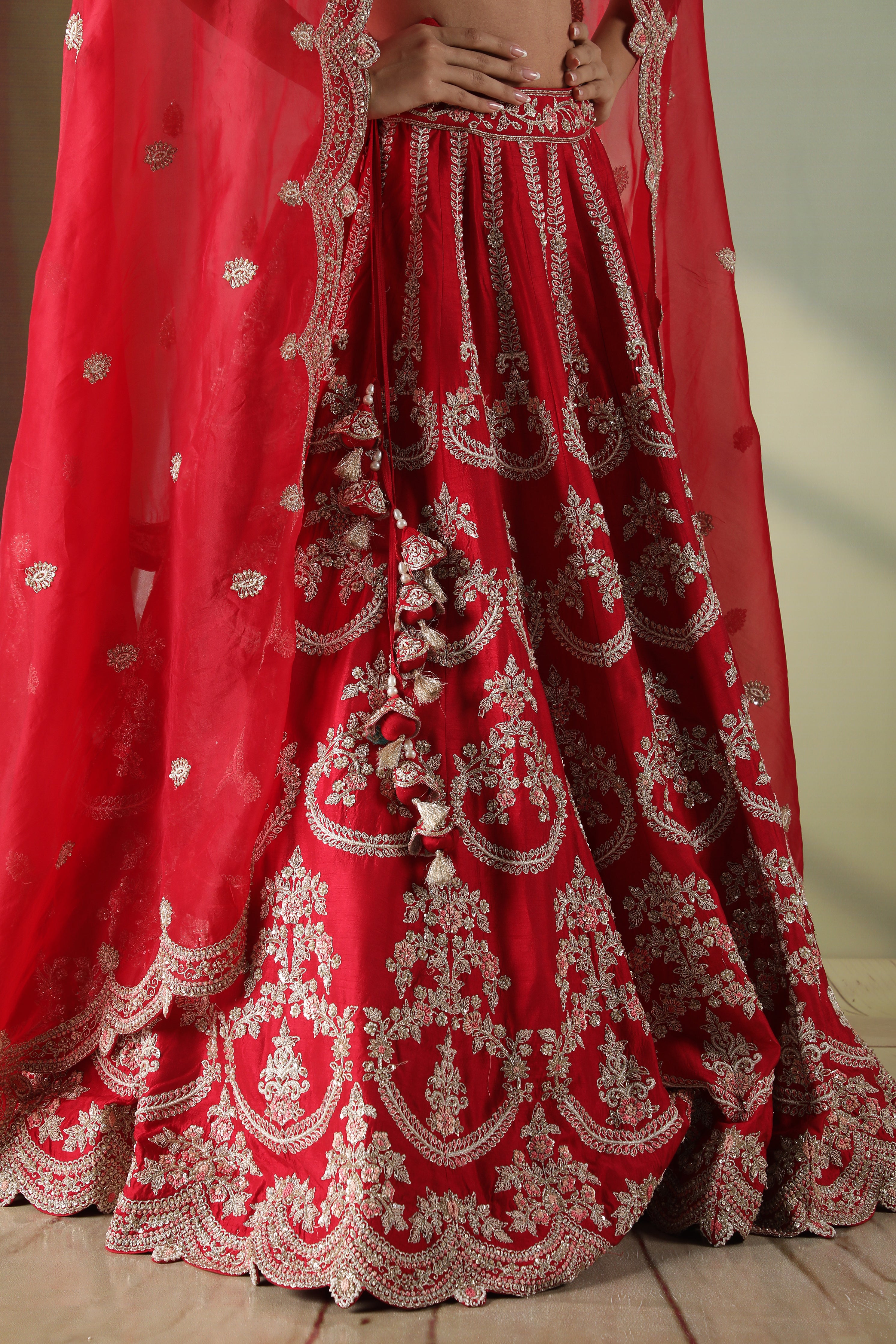 Red Raw Silk Bridal Lehenga Set