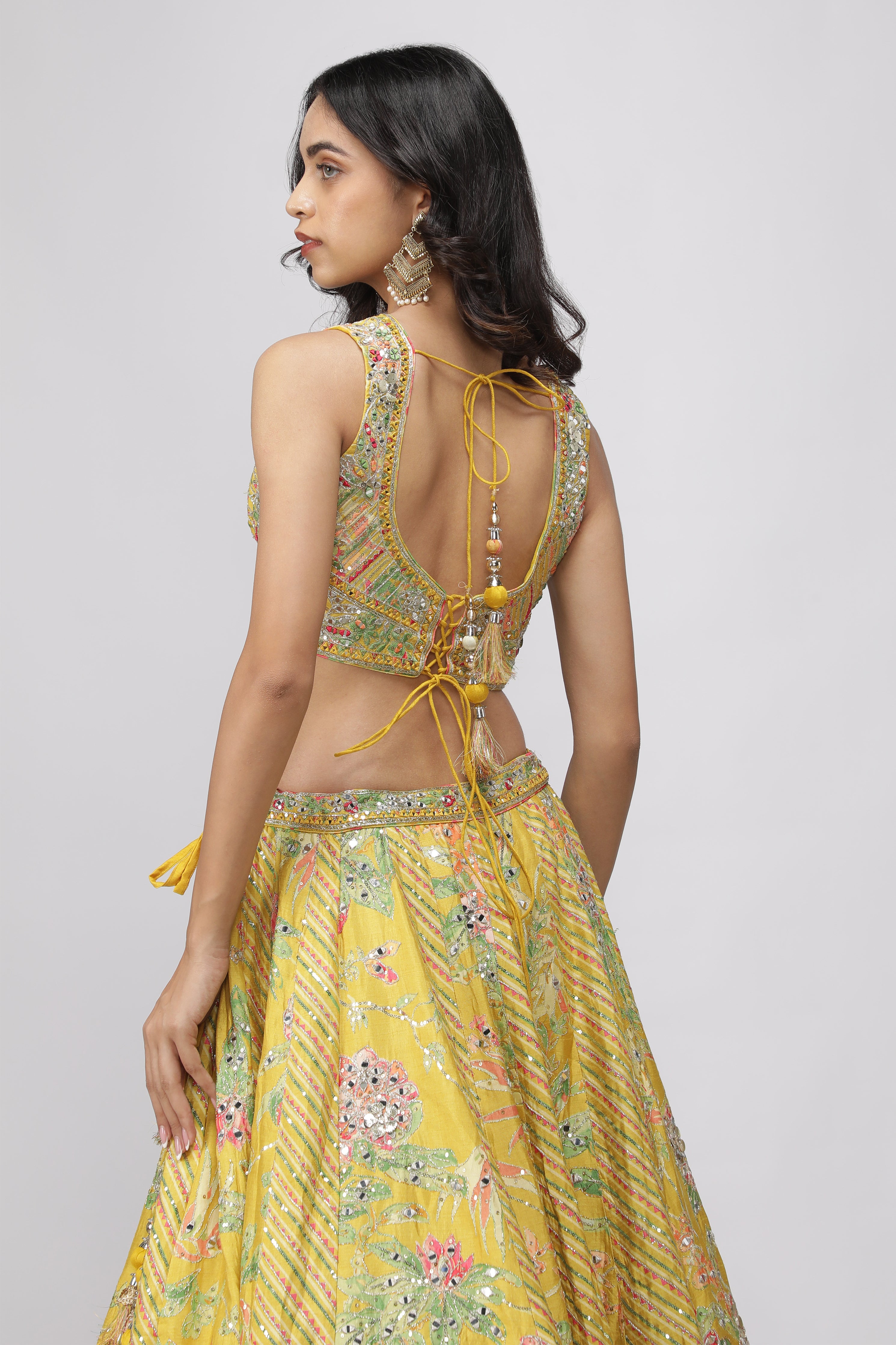 Yellow Silk Floral Printed Lehenga Set