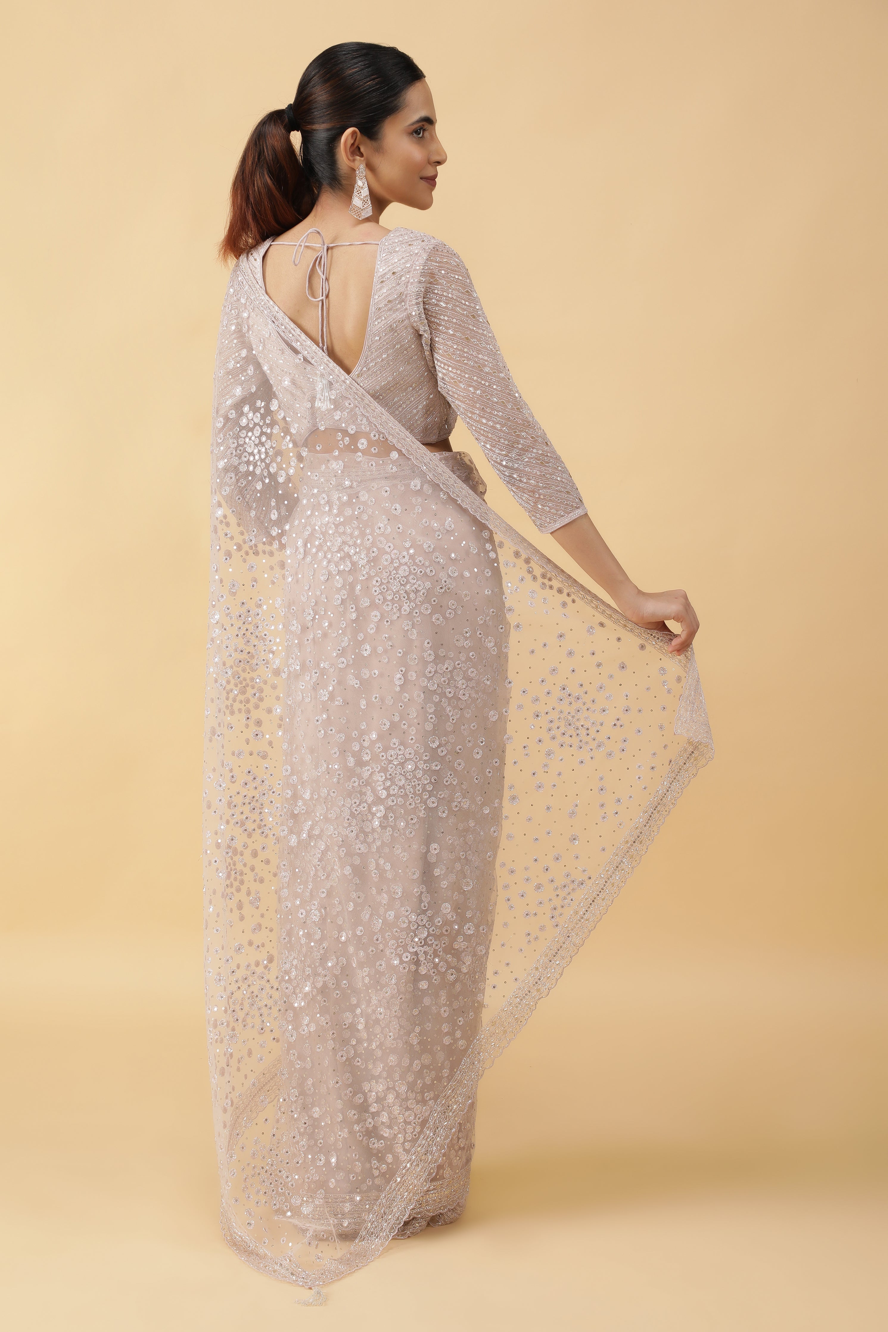 Iver Net Saree with Sequins Embroidery