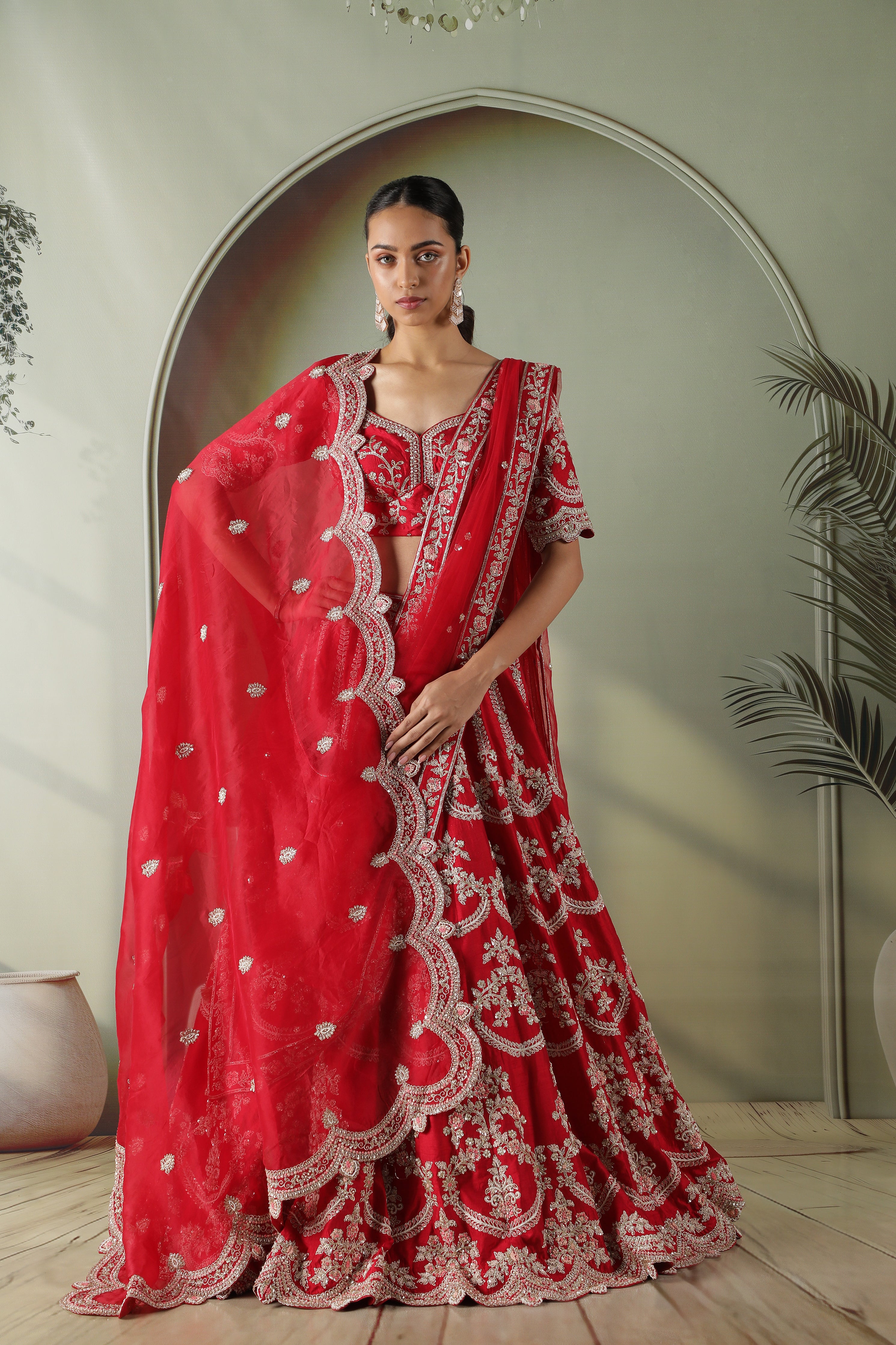 Red Raw Silk Bridal Lehenga Set