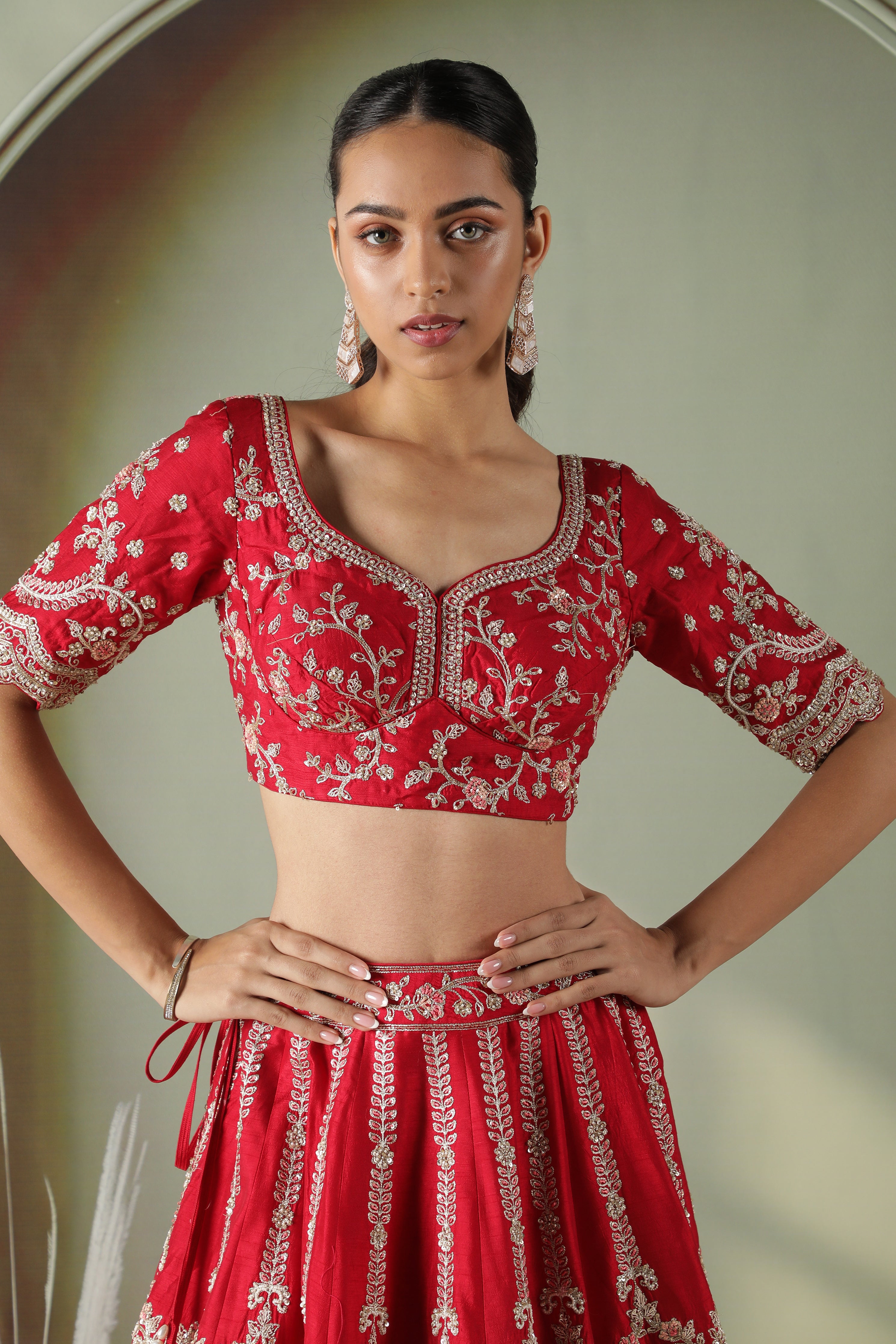 Red Raw Silk Bridal Lehenga Set