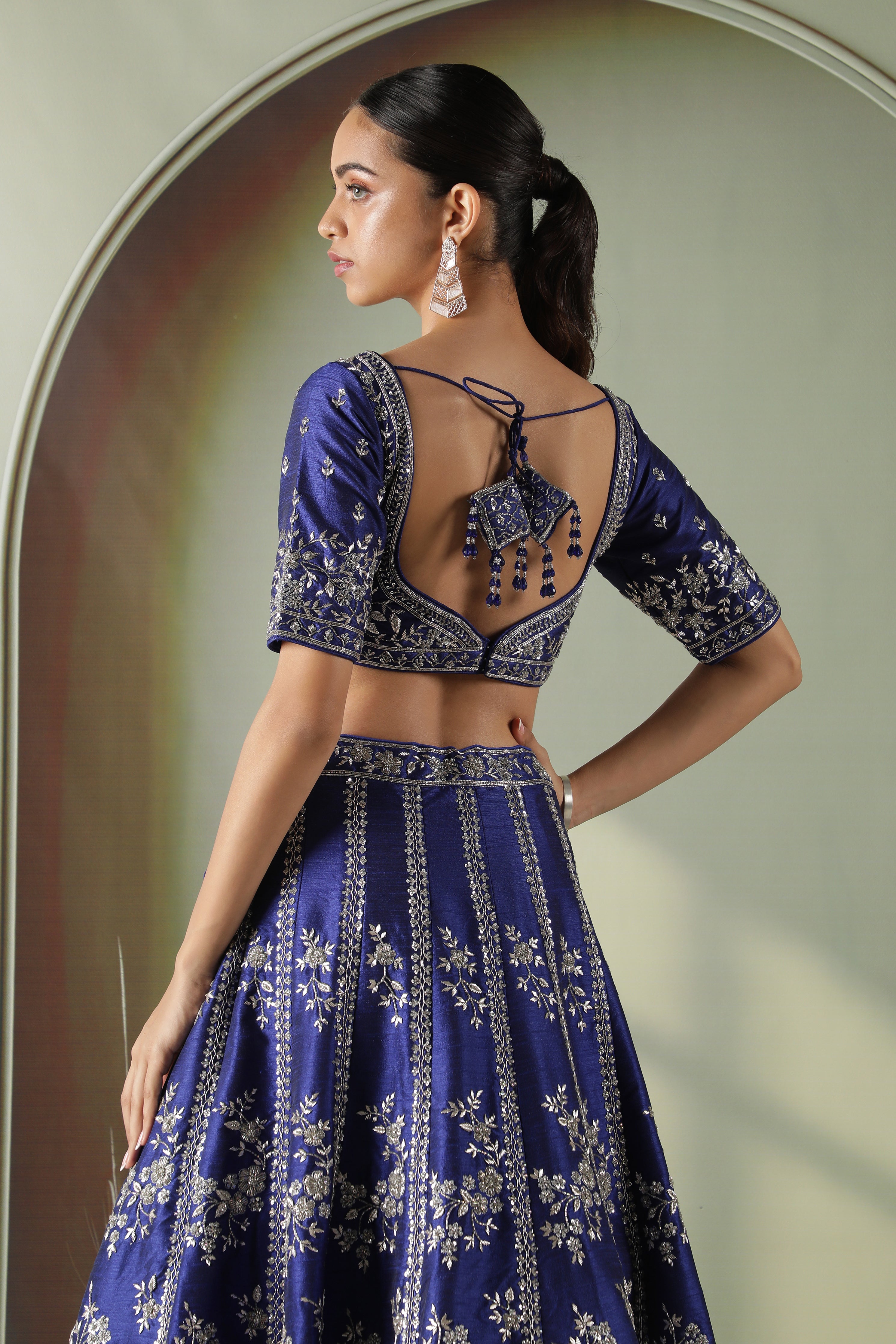 Royal Blue Raw Silk Lehenga set