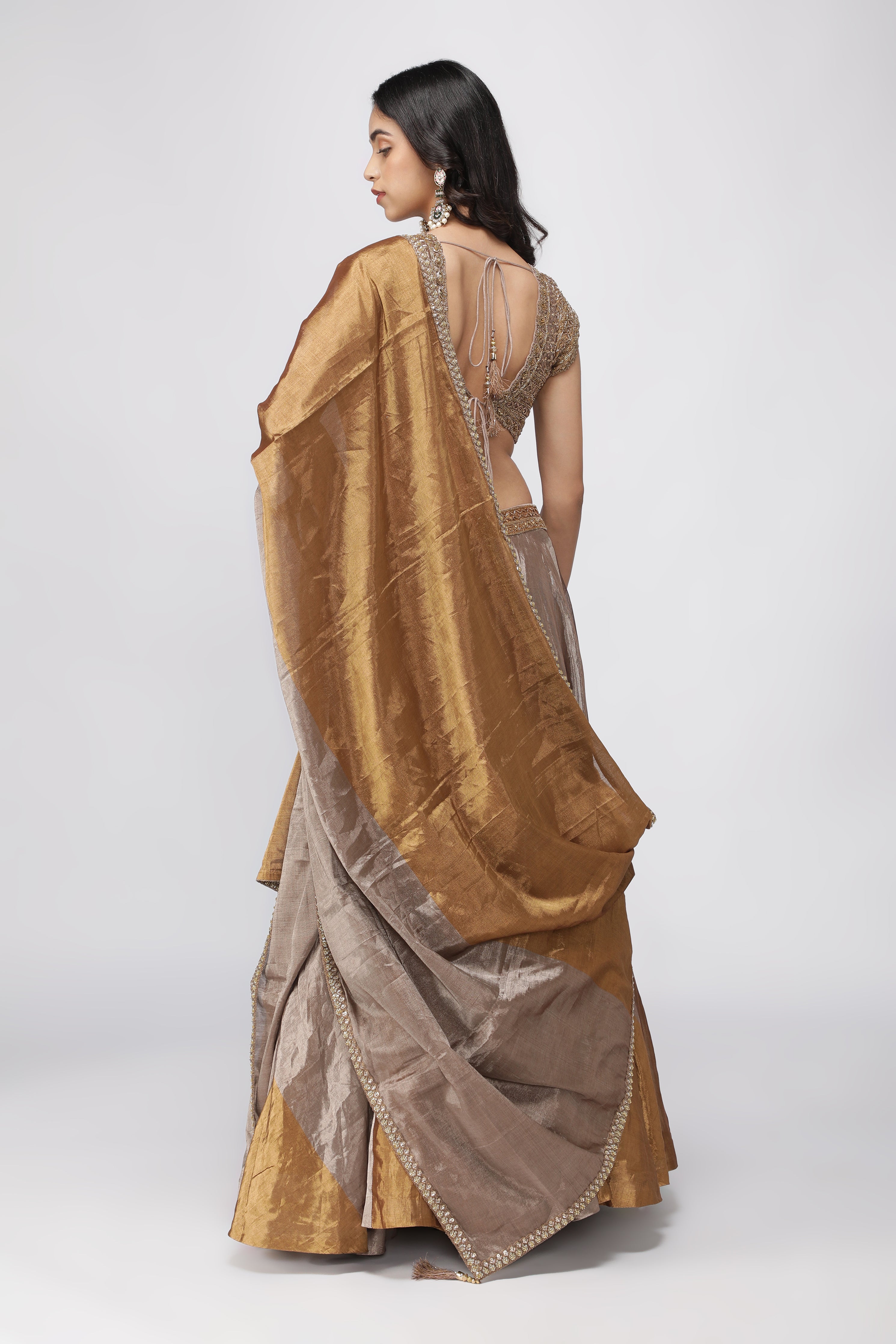 Gold & Silver Tissue Lehenga with Embroidered Blouse