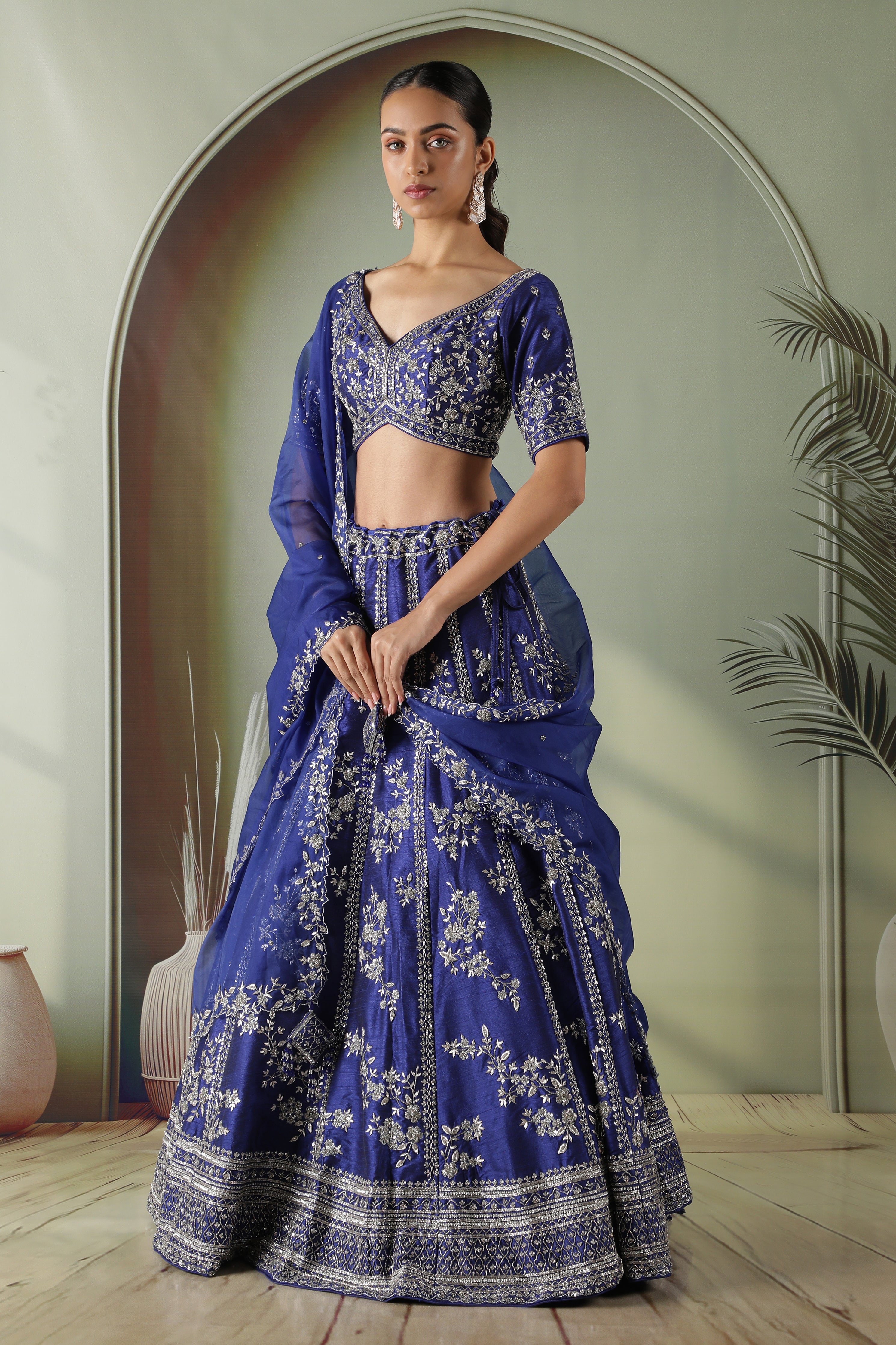 Royal Blue Raw Silk Lehenga set