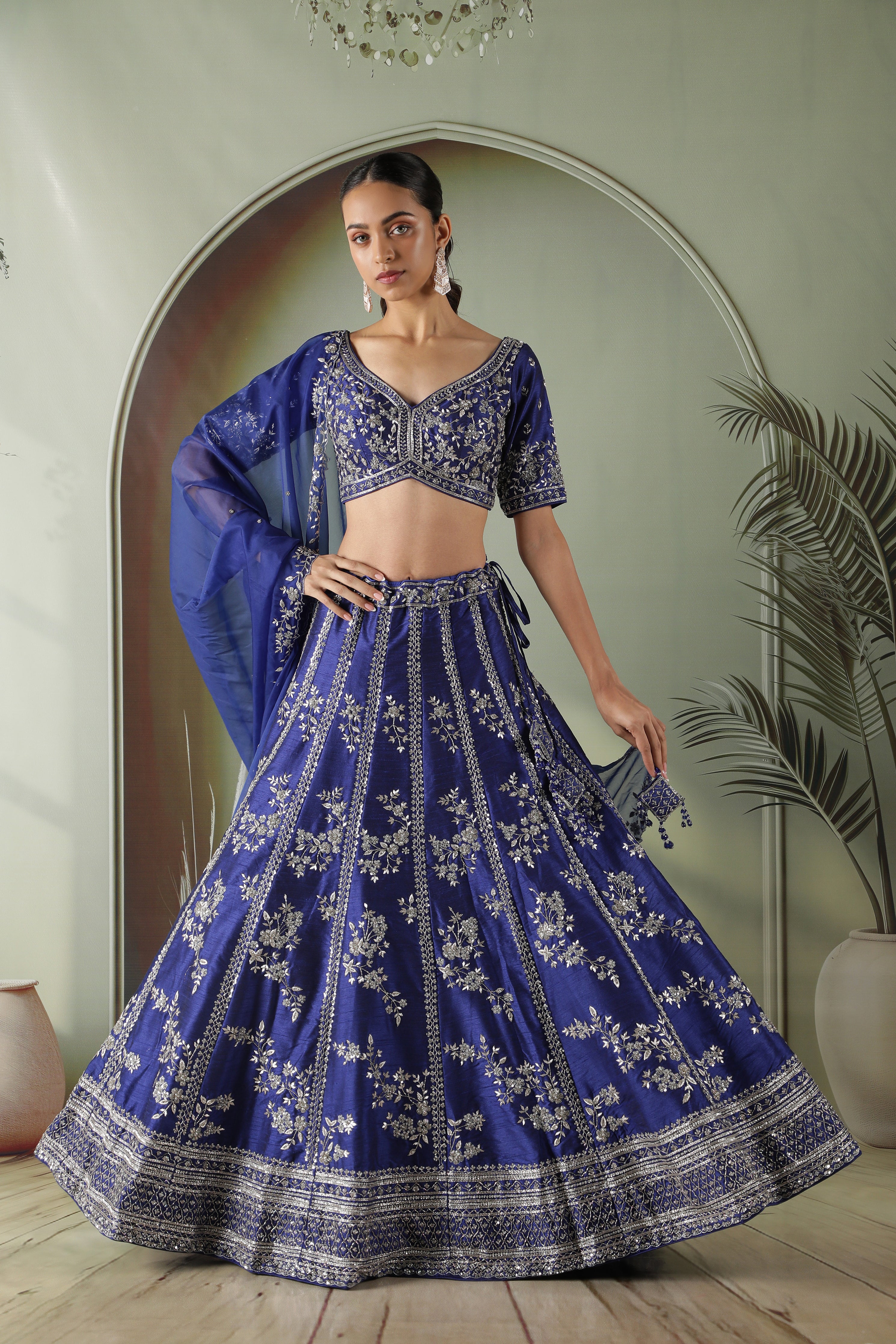 Royal Blue Raw Silk Lehenga set