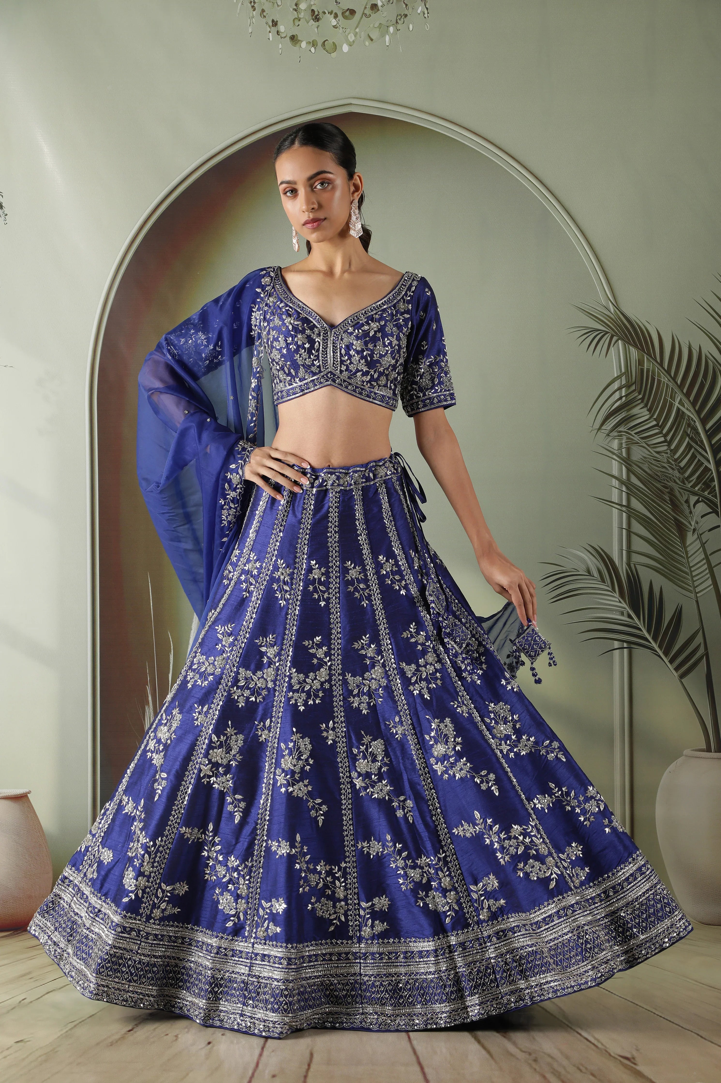 Royal Blue Raw Silk Lehenga set | Mokshaa