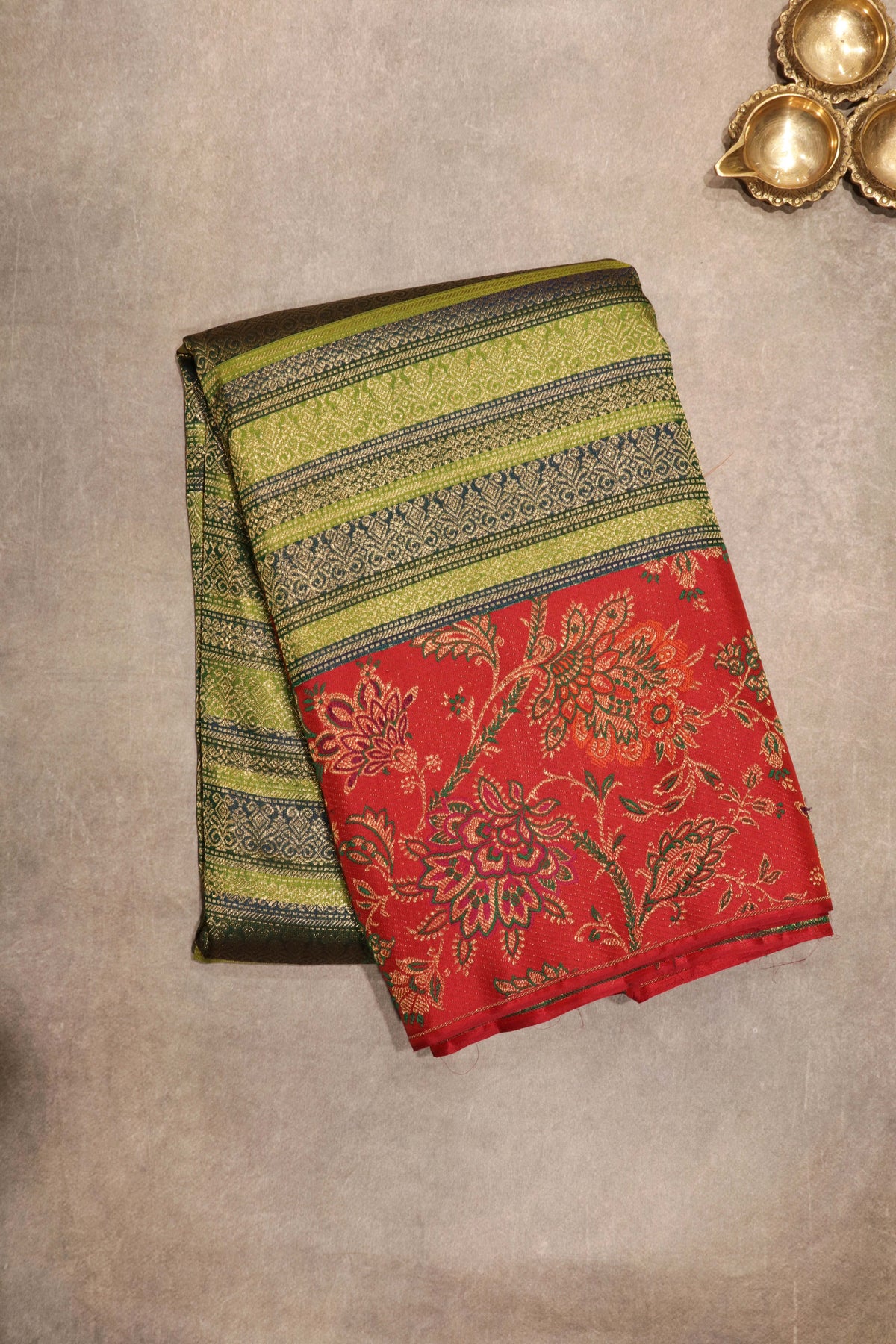 Green & Red Kanchivaram Brocade Silk Saree