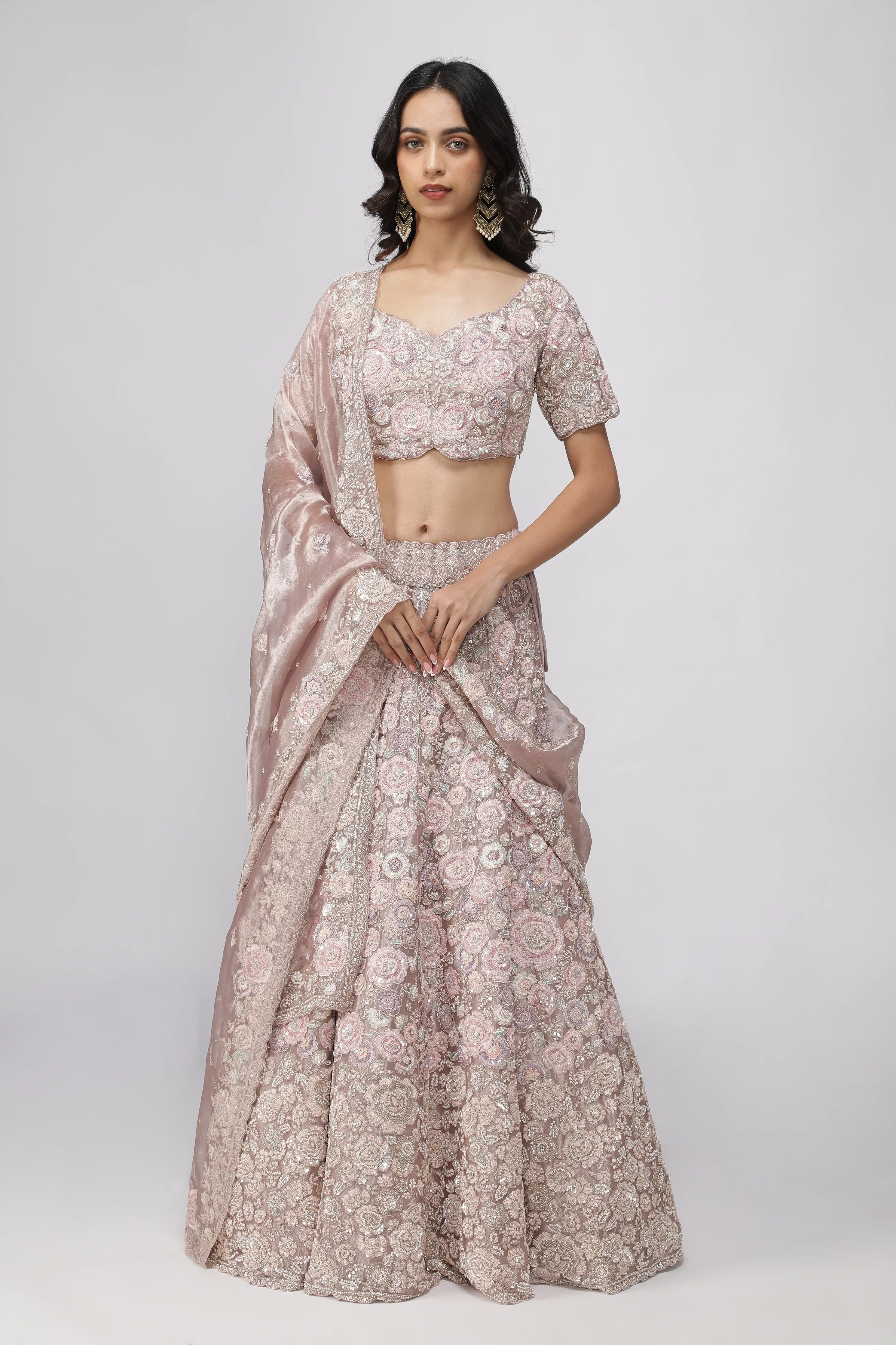Lavender Tissue Organza Lehenga Set | Mokshaa