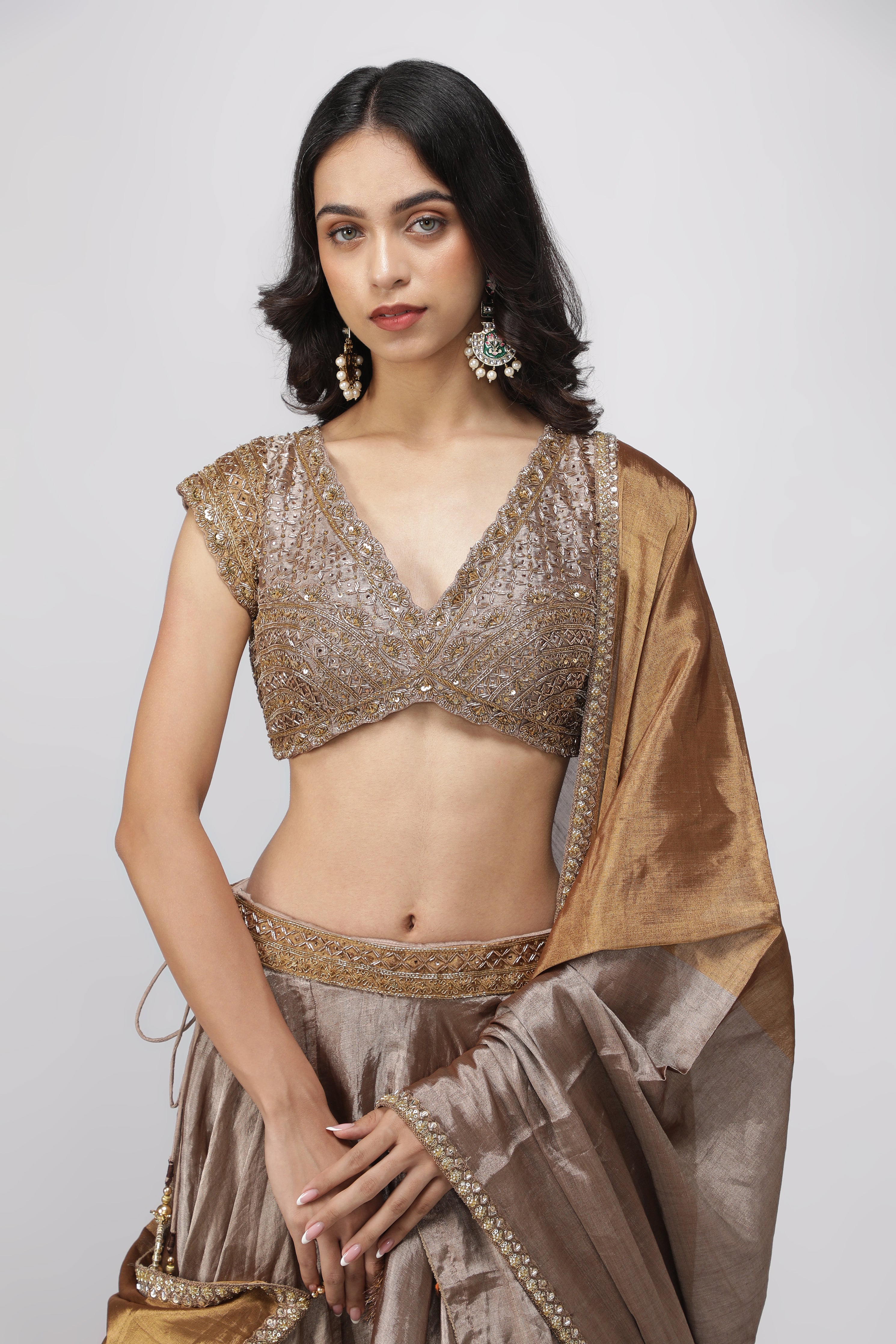 Gold & Silver Tissue Lehenga with Embroidered Blouse