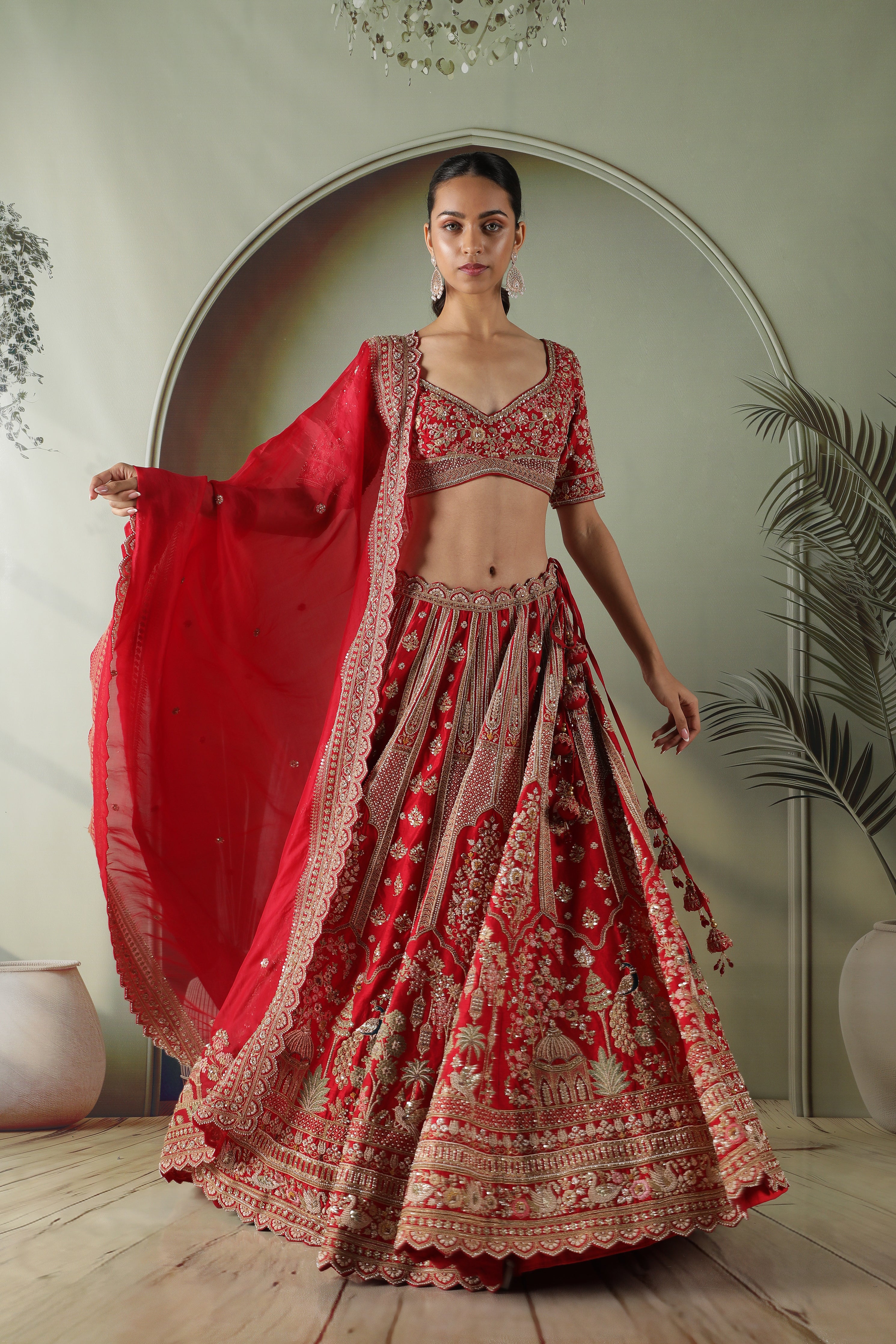 Red Raw Silk Bridal Lehenga Set