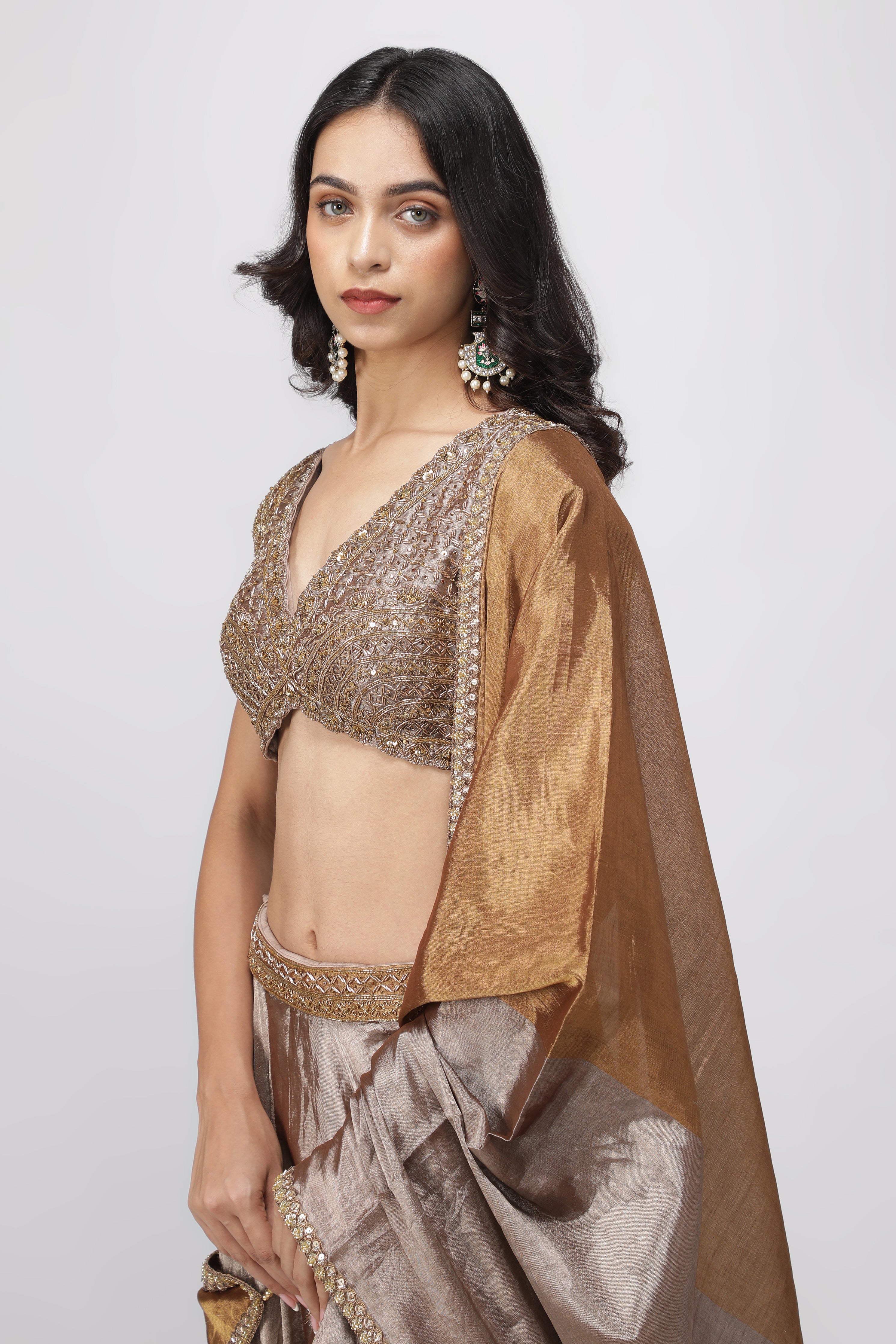 Gold & Silver Tissue Lehenga with Embroidered Blouse