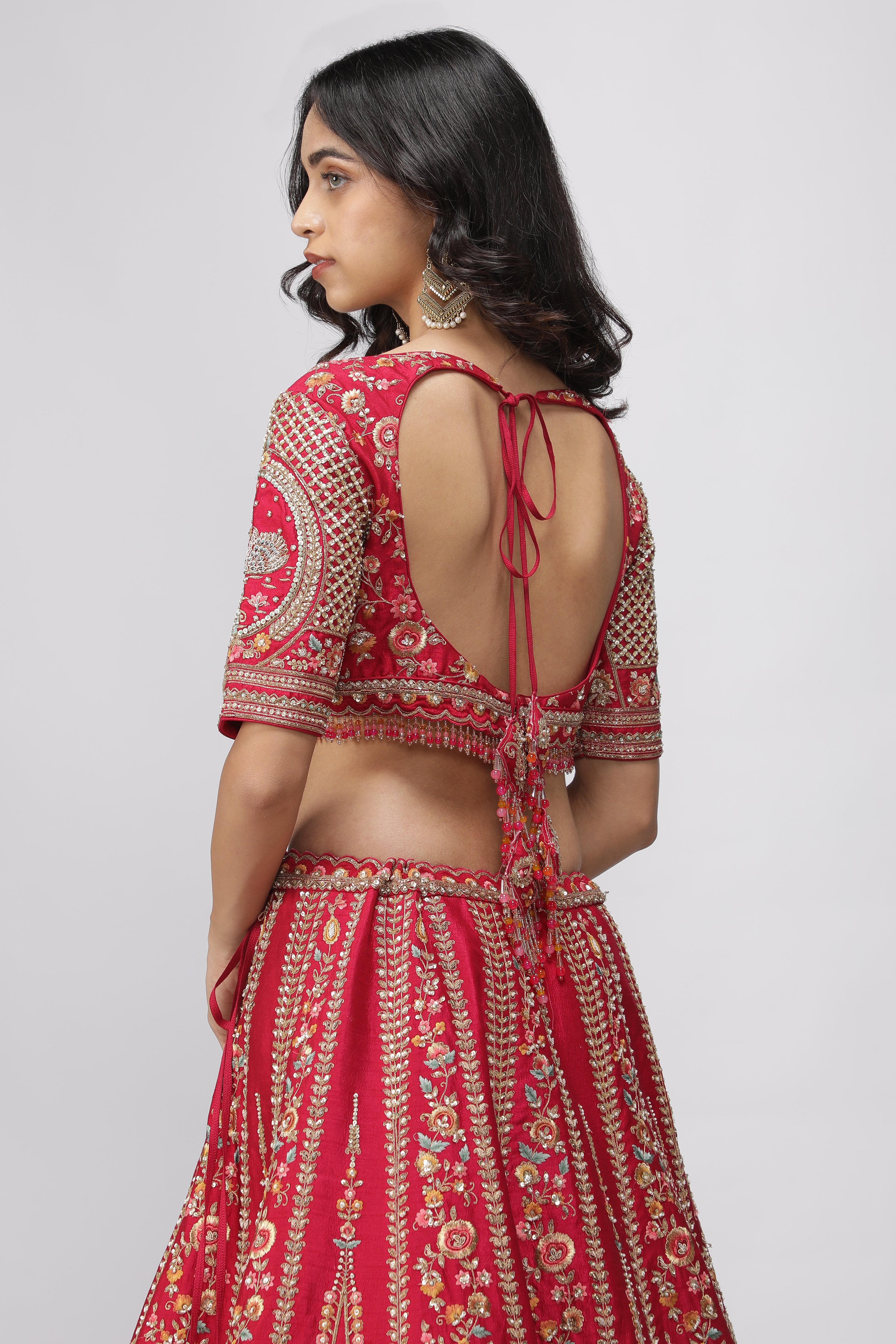 Red Raw Silk Bridal Lehenga Set