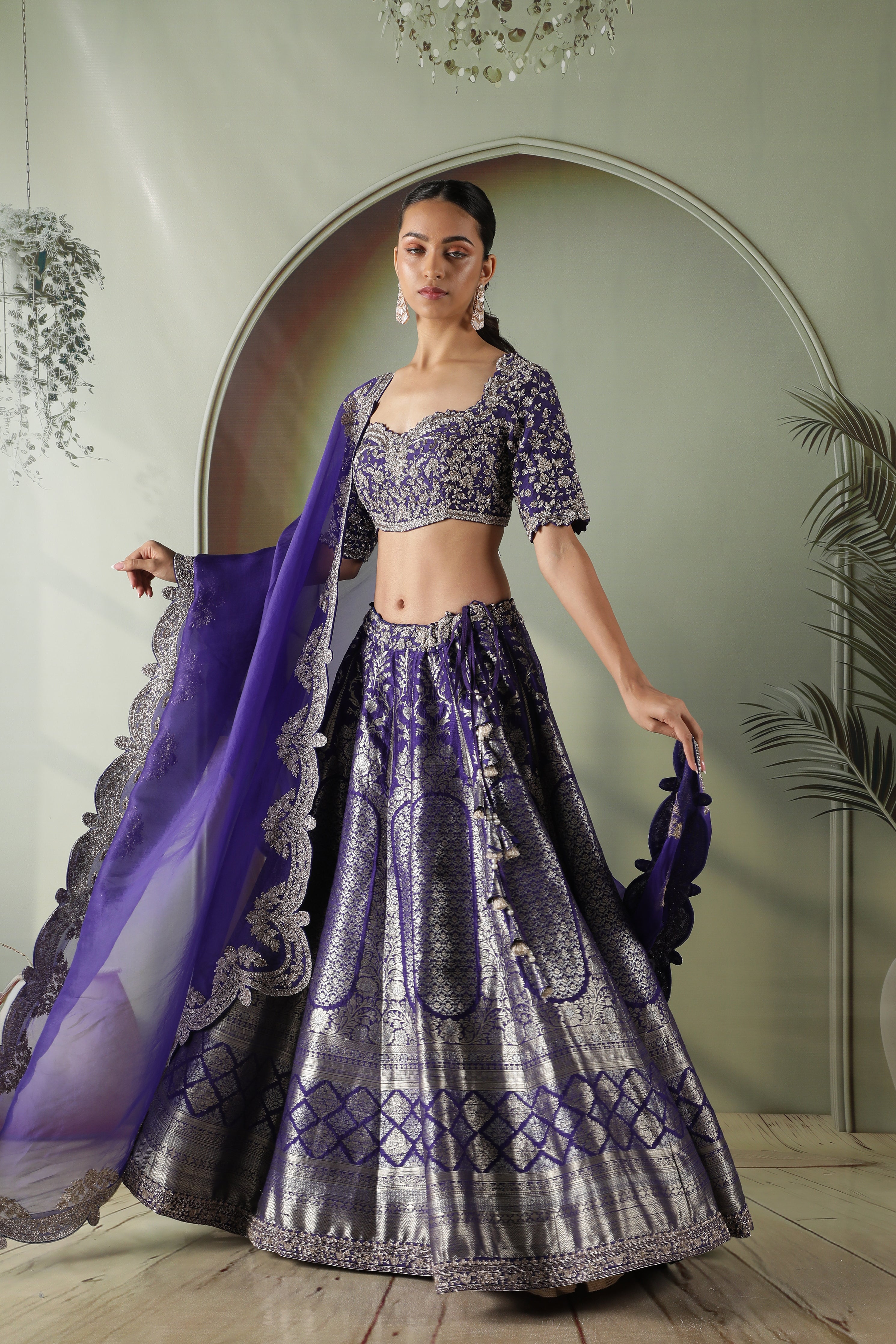 Purple Banarasi Silk Lehenga Set