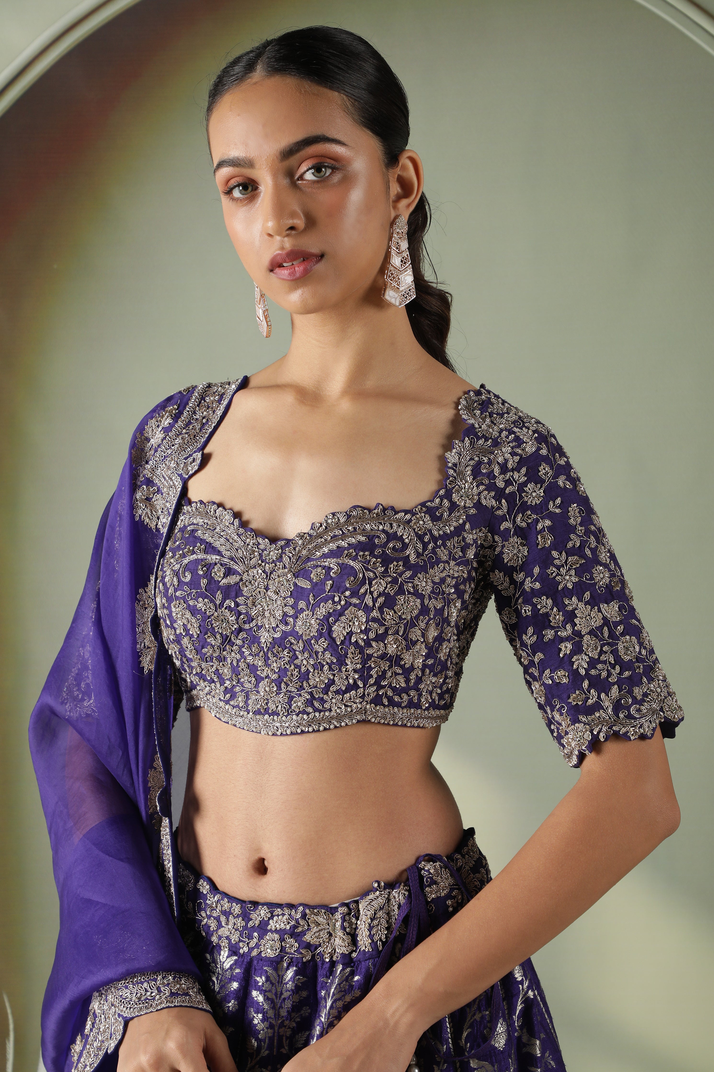 Purple Banarasi Silk Lehenga Set