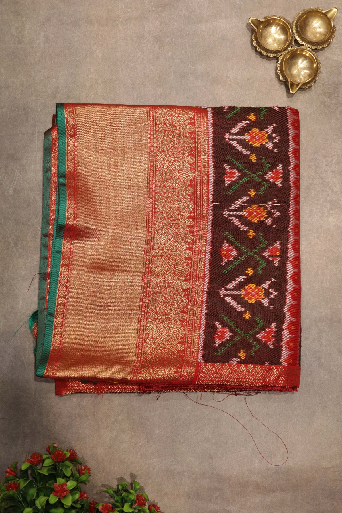 Green Patola Twill Silk Fusion Saree