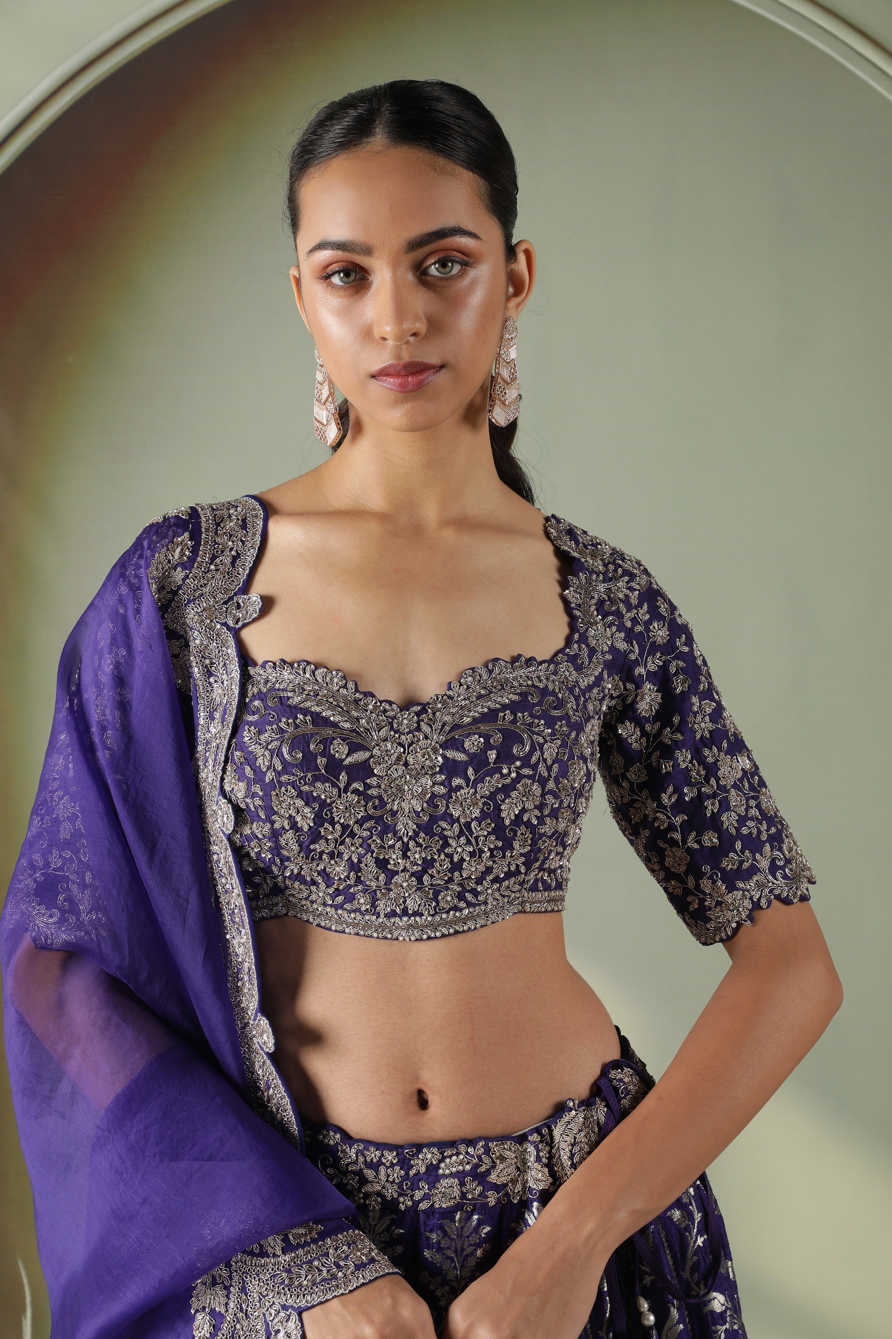 Purple Banarasi Silk Lehenga Set
