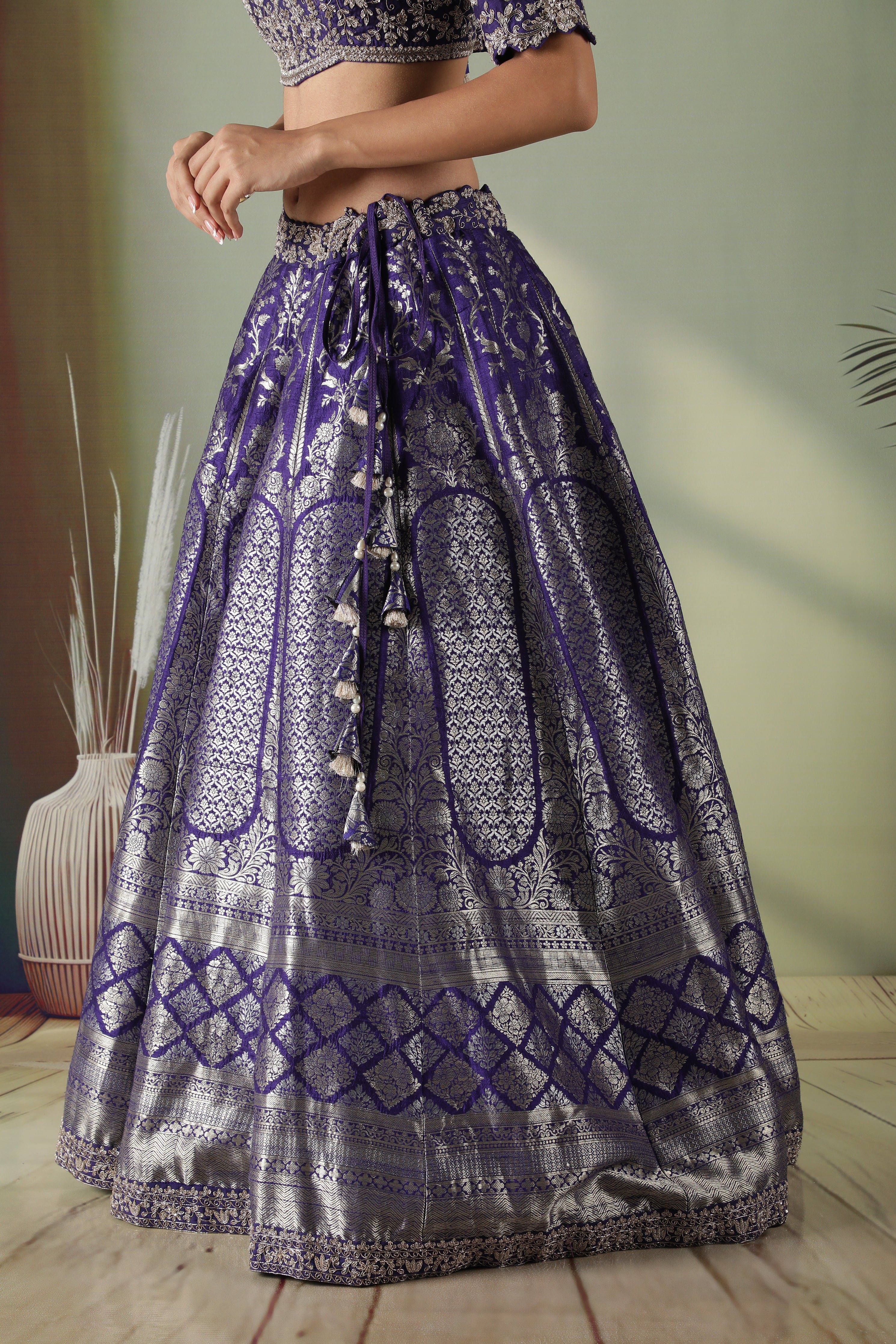 Purple Banarasi Silk Lehenga Set