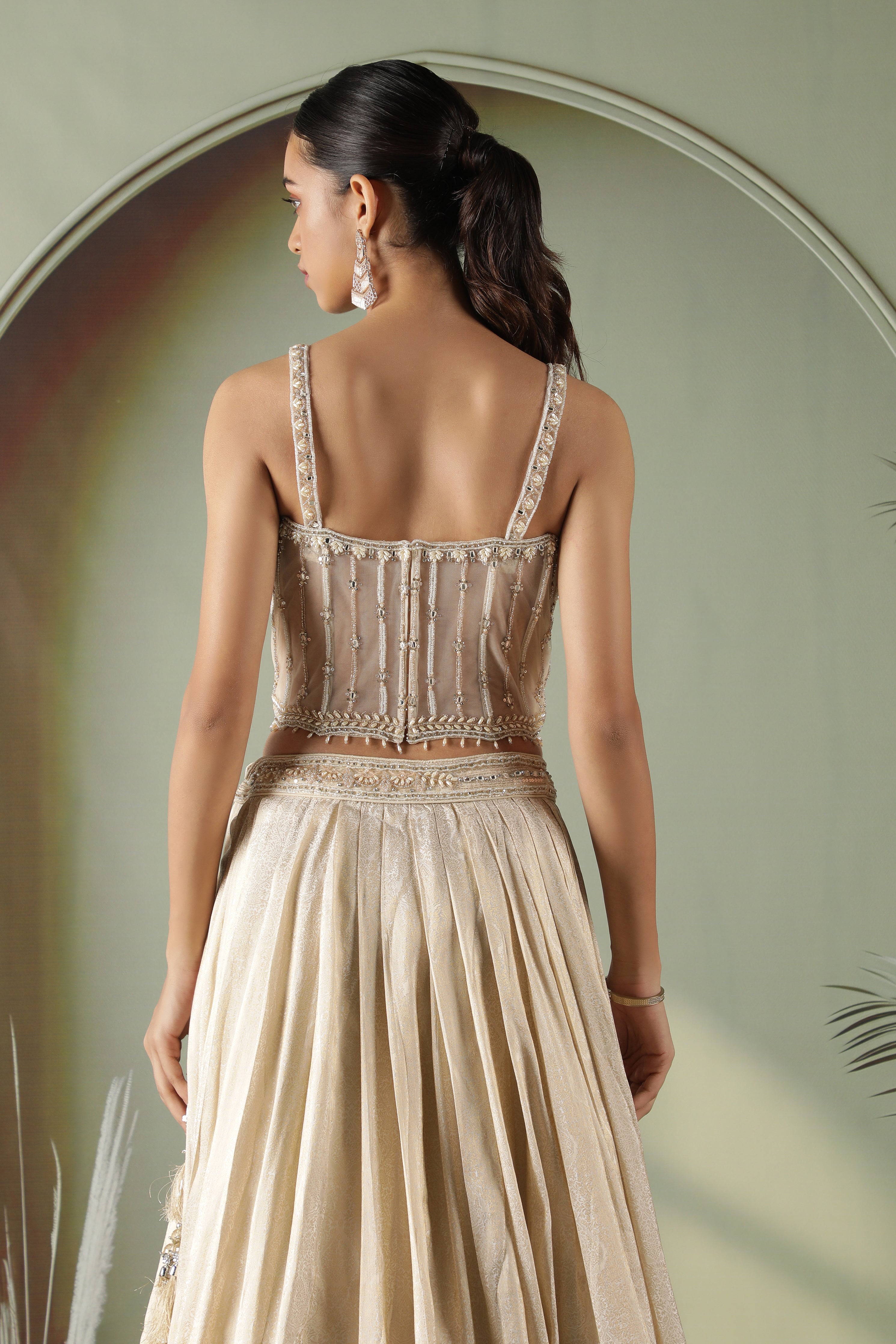 Champagne Gold Silk Lehenga with Corset blouse
