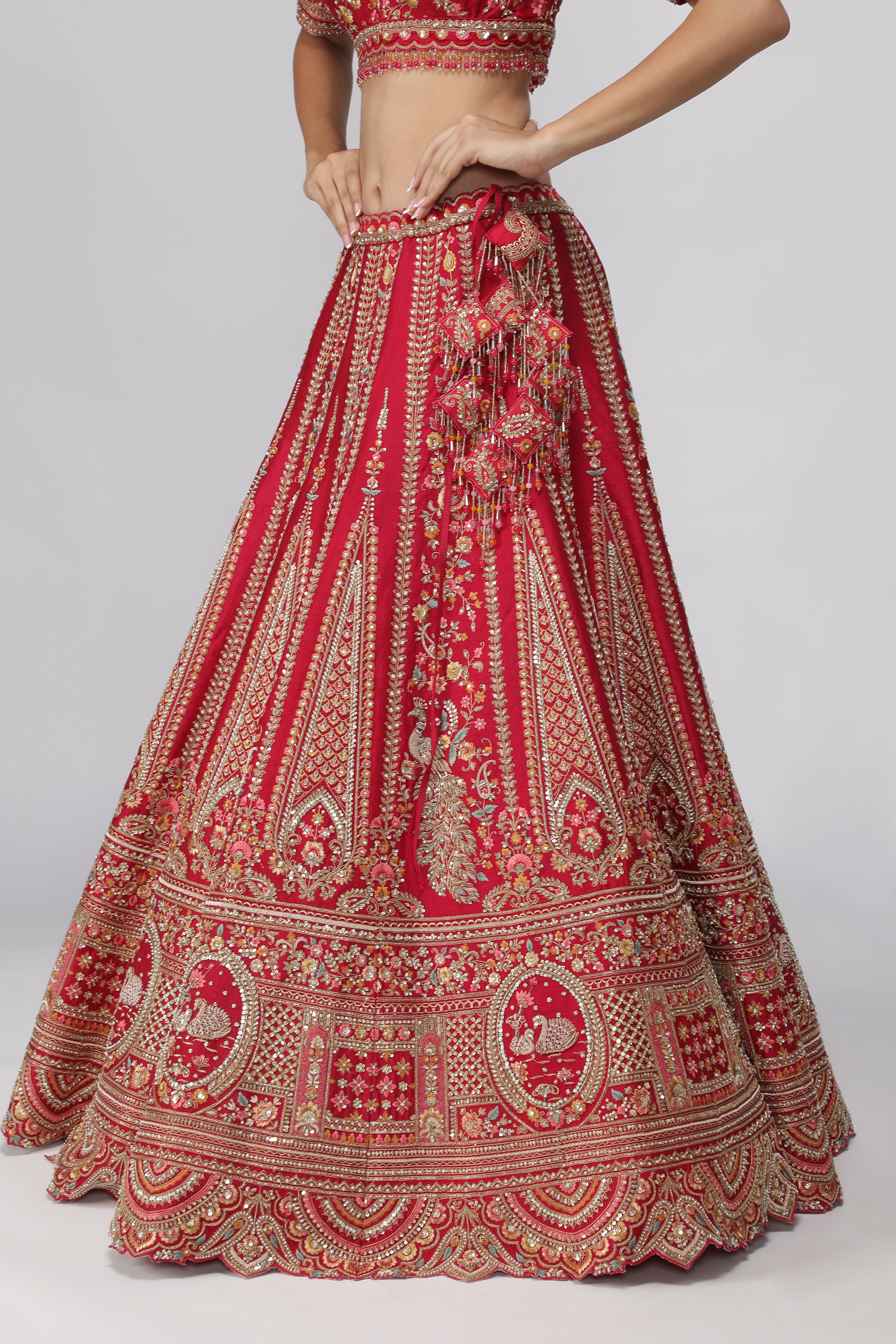 Red Raw Silk Bridal Lehenga Set